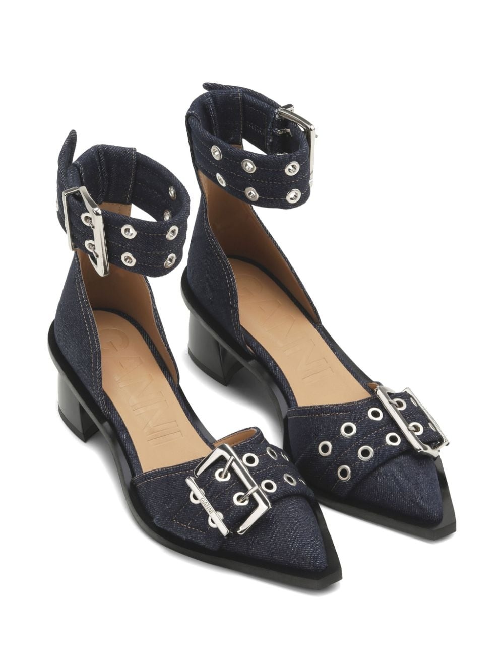 buckle-detail 50mm denim pumps - 2