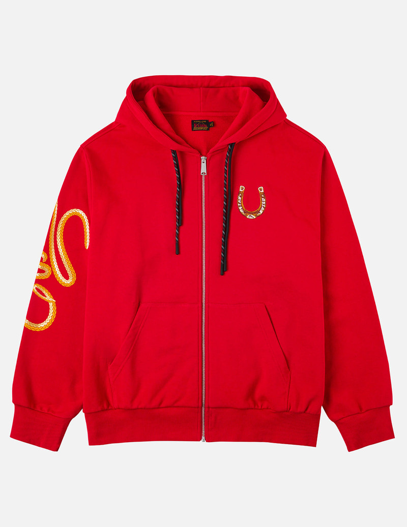 Year Of Horse Embroidery Zip-Up Hoodie - Red 4