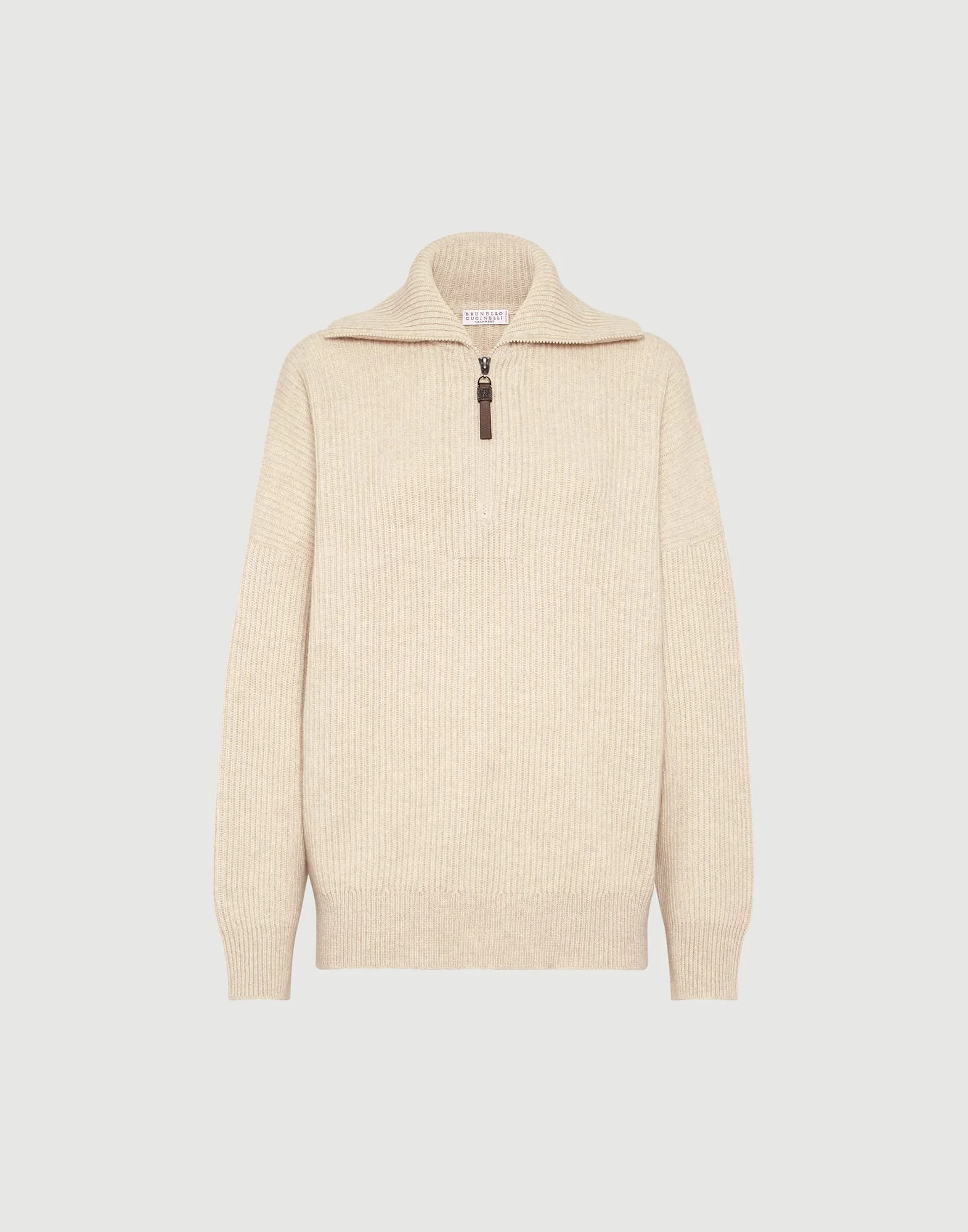 Cashmere English rib sweater with shiny zipper pull - 1