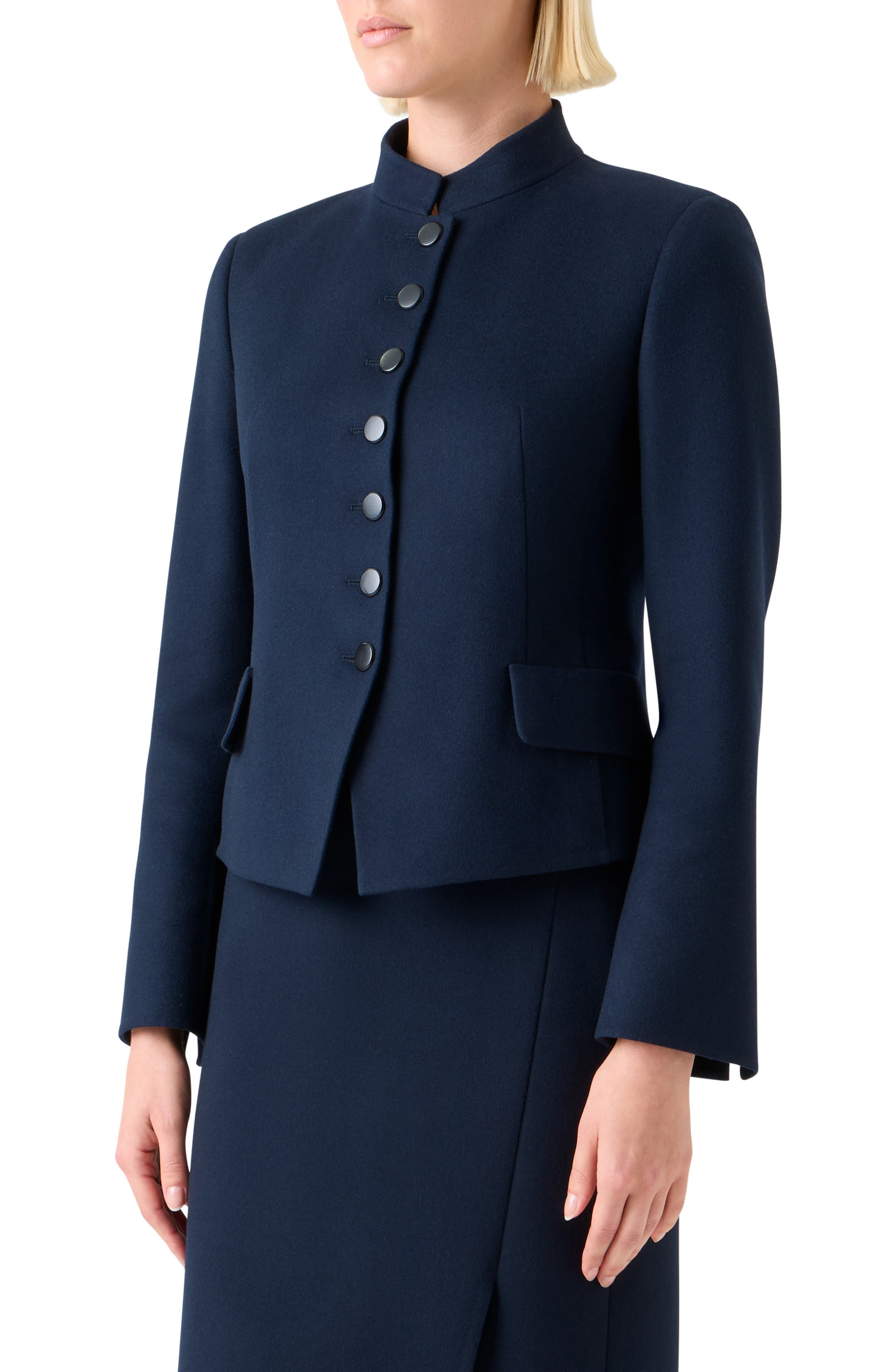 Akris Fitted Virgin Wool Flannel Jacket in Navy at Nordstrom - 3