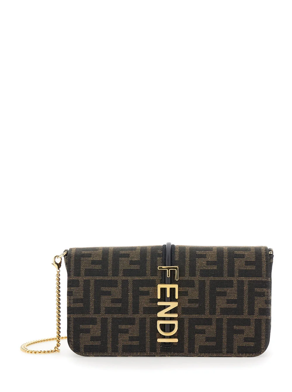 Fendi Women 'Fendigraphy' Brown Crossbody Bag With Removable Chain-Link Shoulder Strap And Logo Lett - 1
