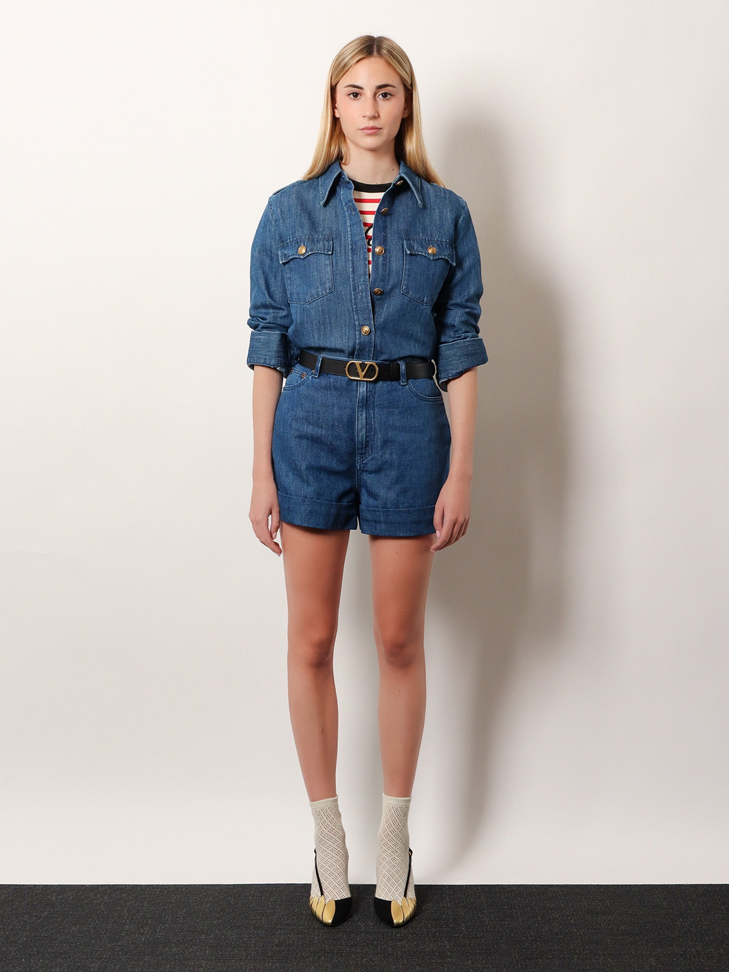 Valentino Women Denim Shirt With Vlogo Buttons - 2