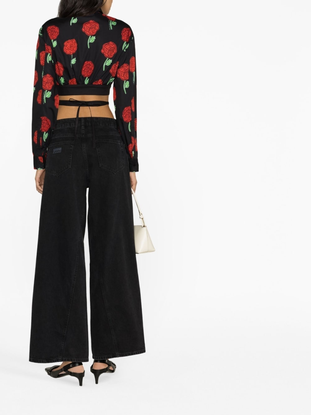 floral-print cropped blouse - 4
