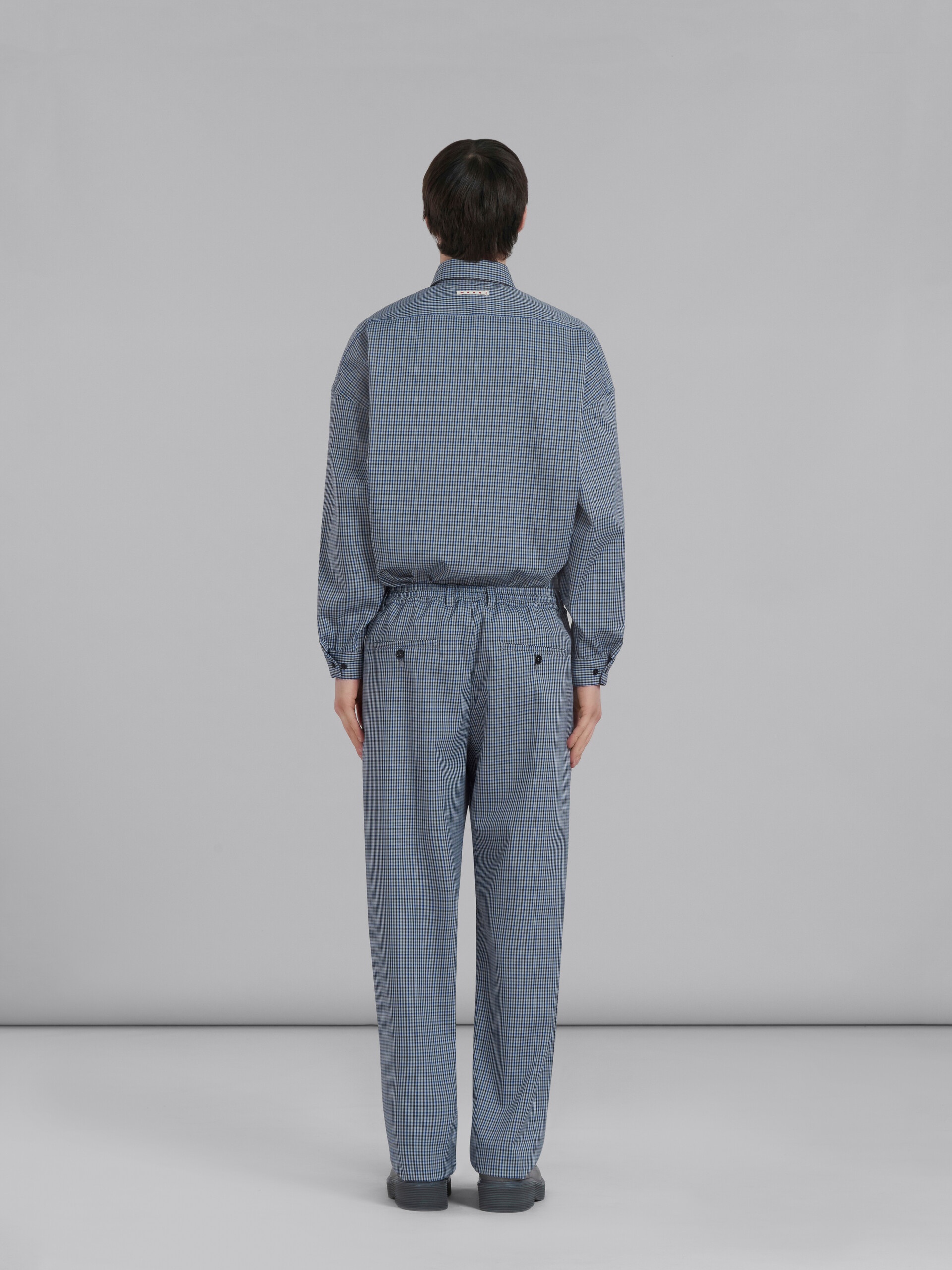 BLUE COMPACT WOOL TRACK PANTS WITH CHECKED MOTIF - 3