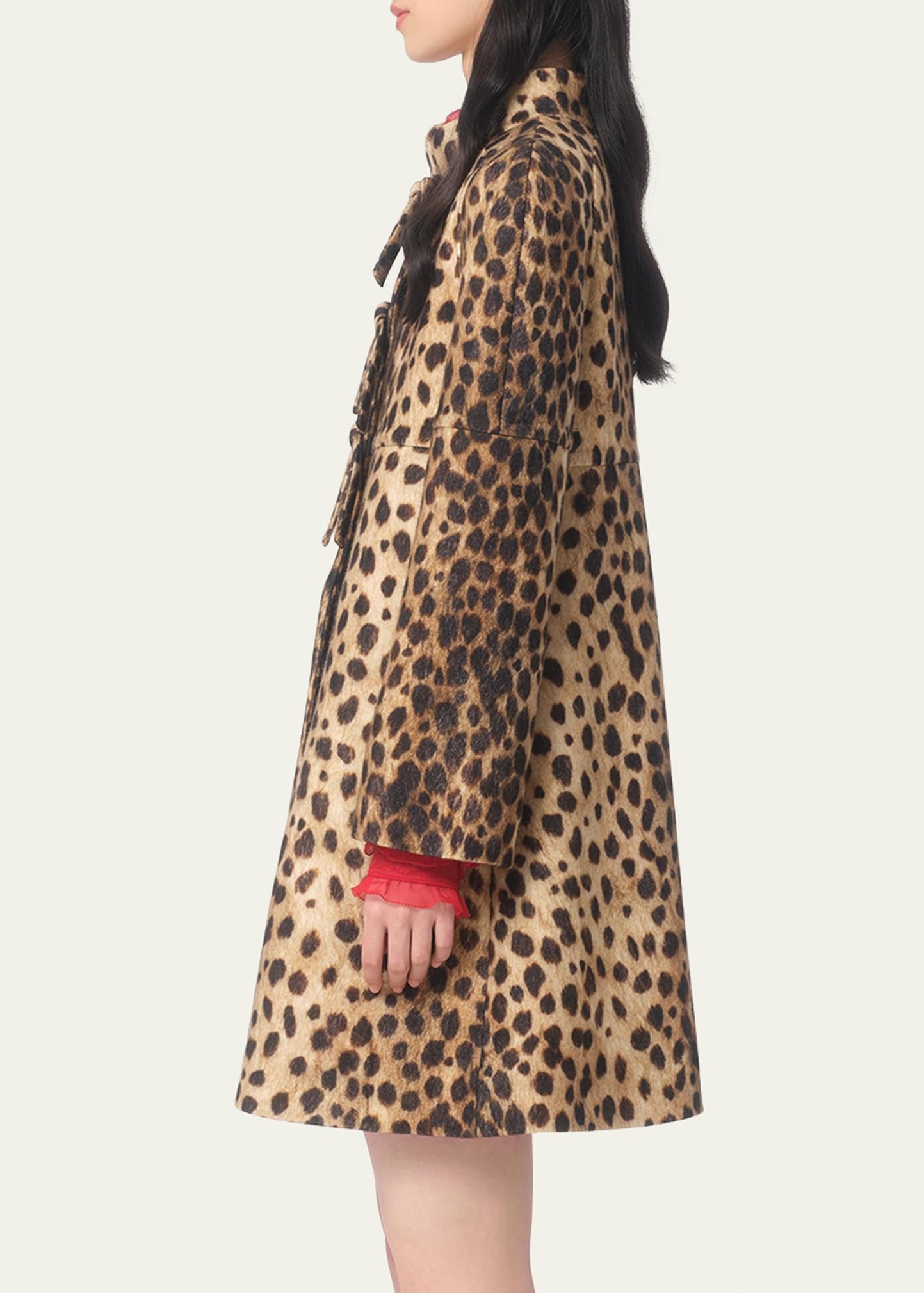 Leopard Print Bow Wool Coat - 3