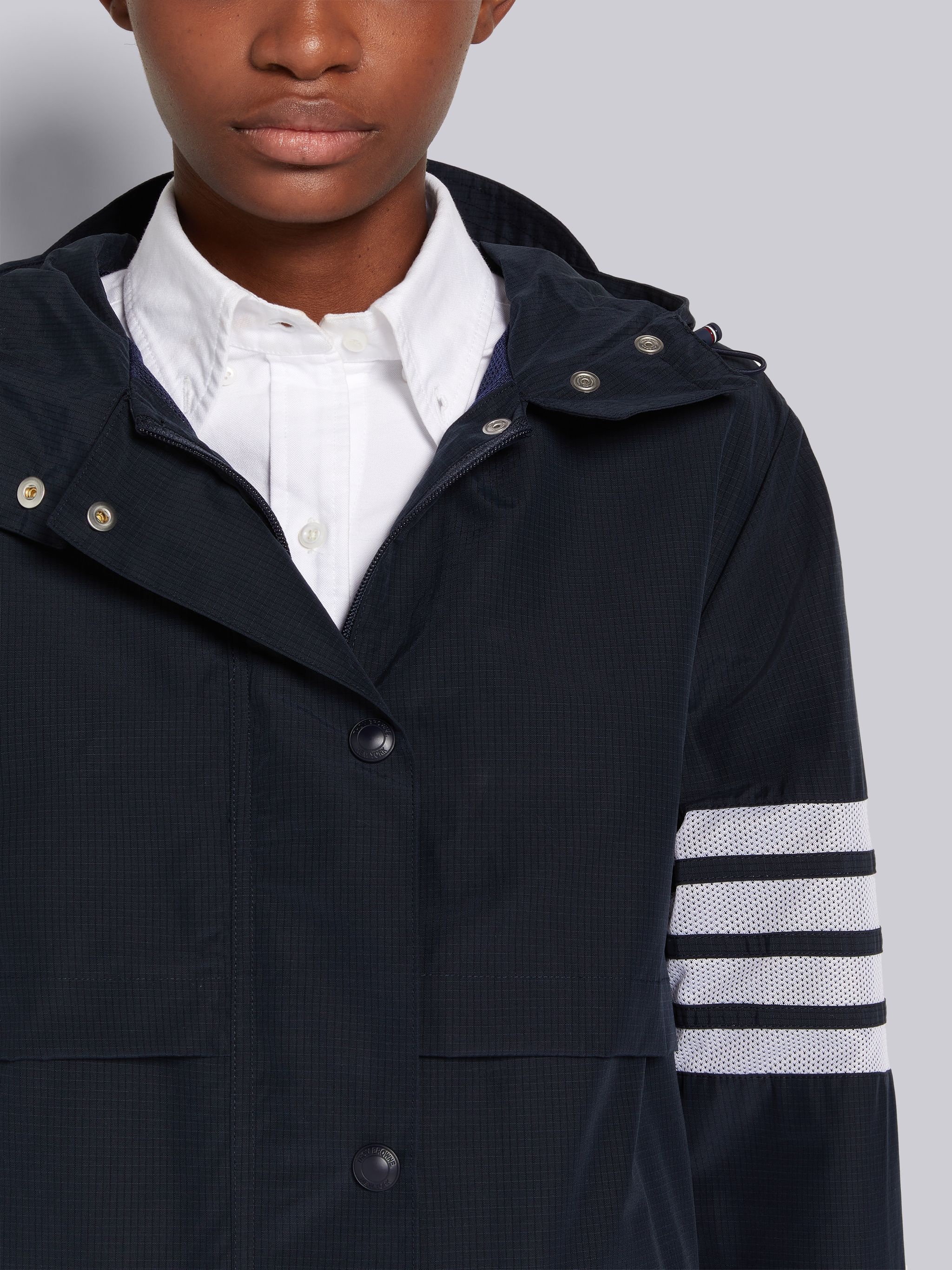 Navy Ripstop Seamed in 4-Bar Elongated Hooded Parka - 4