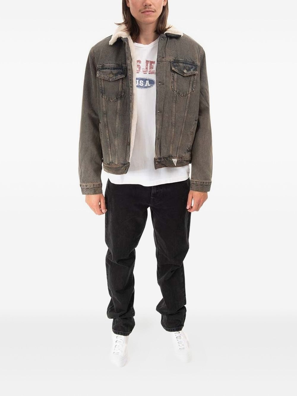 sherpa-collar denim jacket - 2