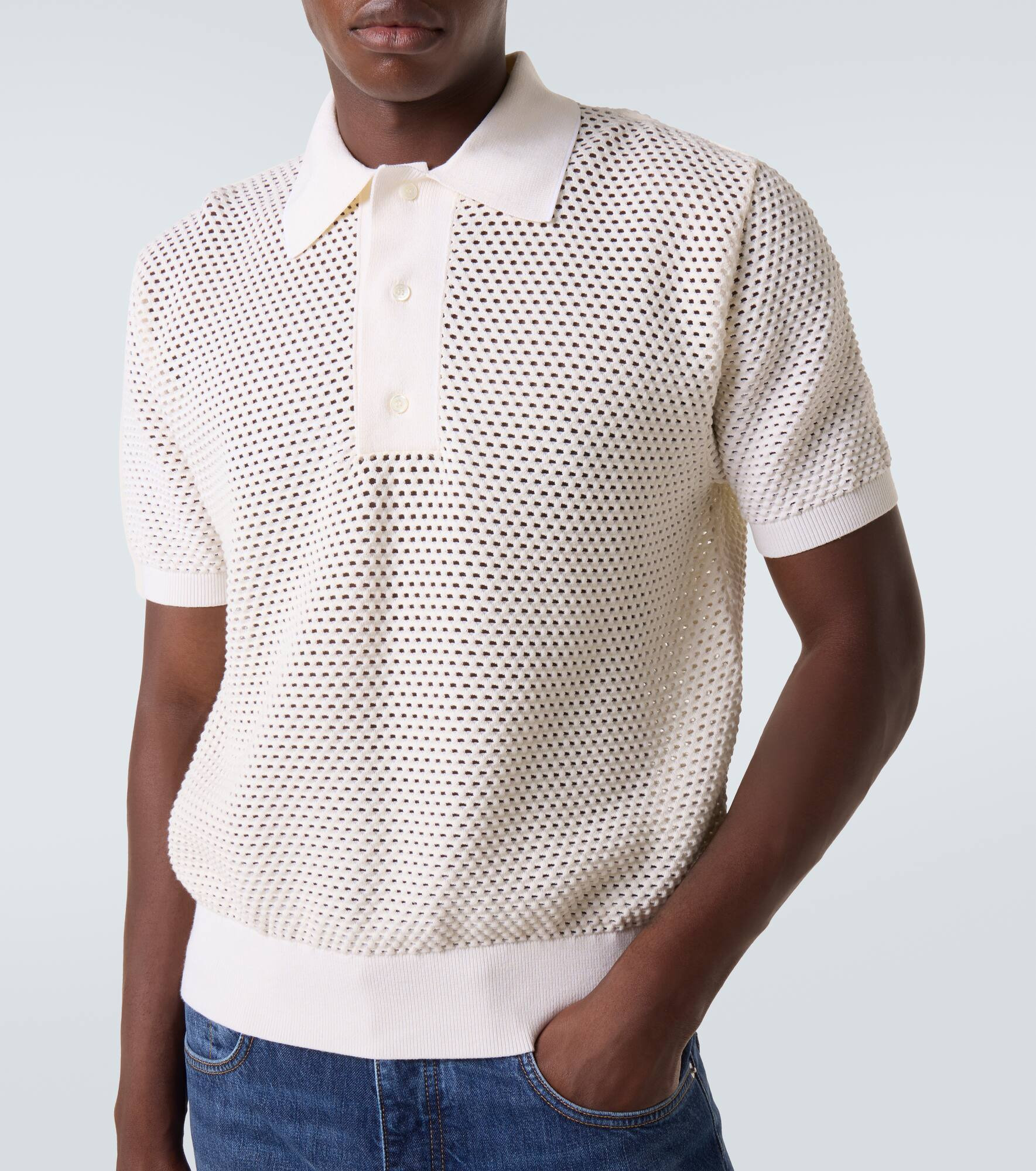 Open-knit cotton-blend polo shirt - 6