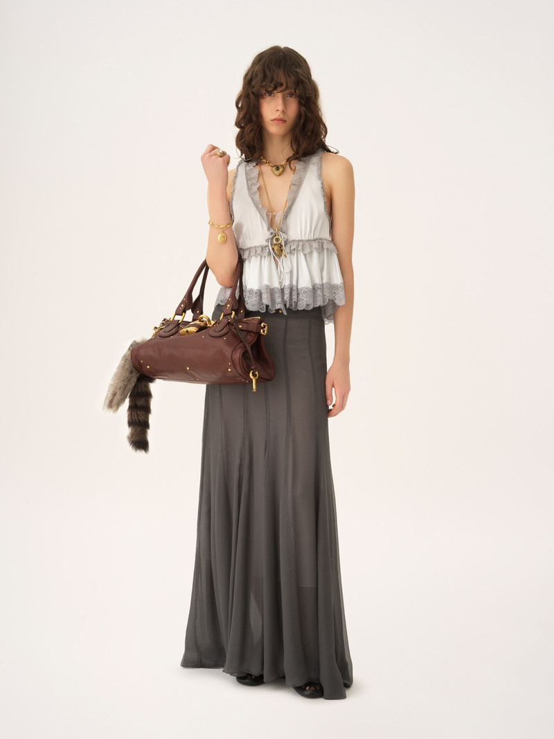 Chloé TIE-FRONT SLEEVELESS TOP IN WASHED SILK SATIN & LACE outlook