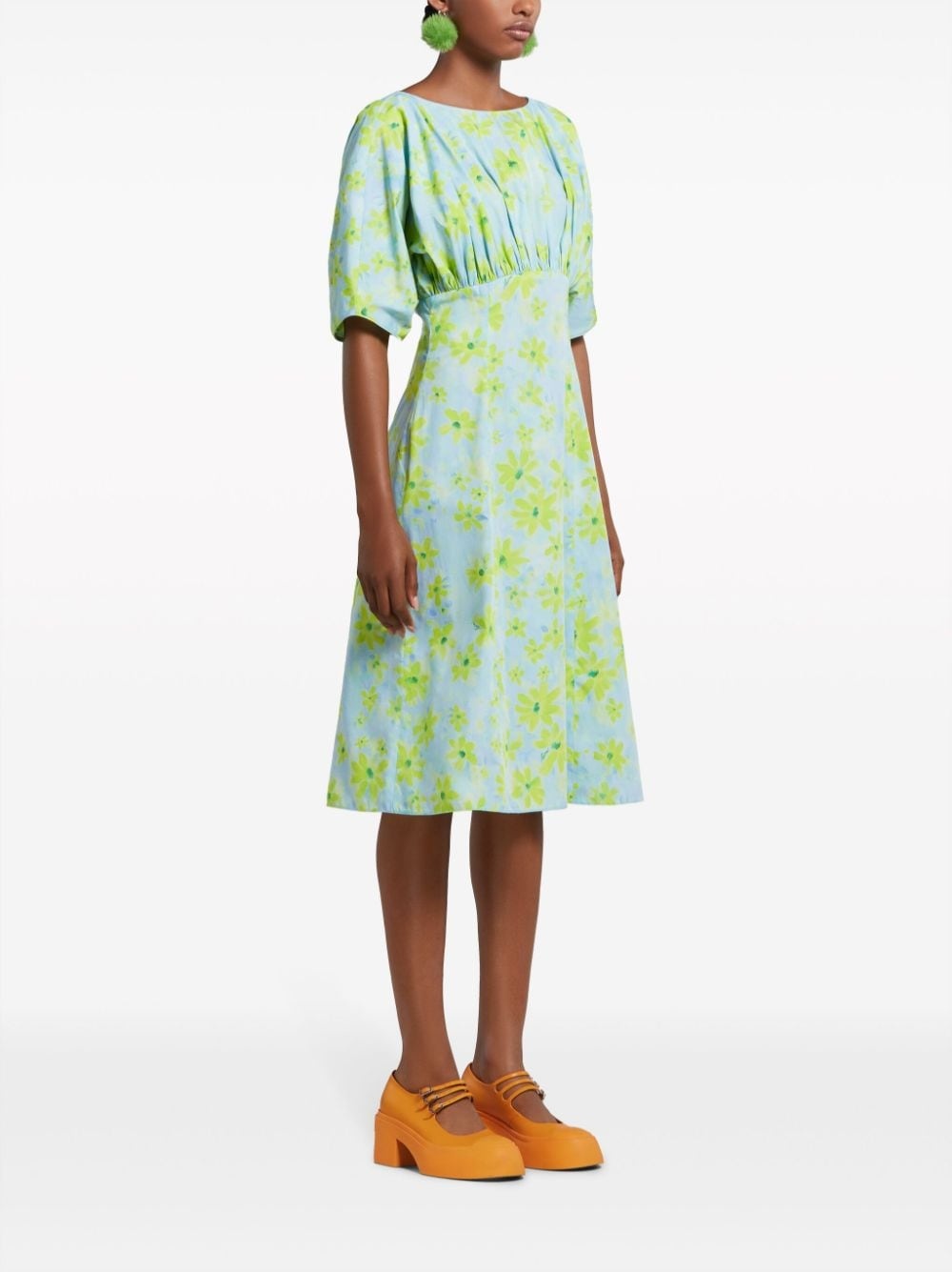 gathered floral-print cotton dress - 3