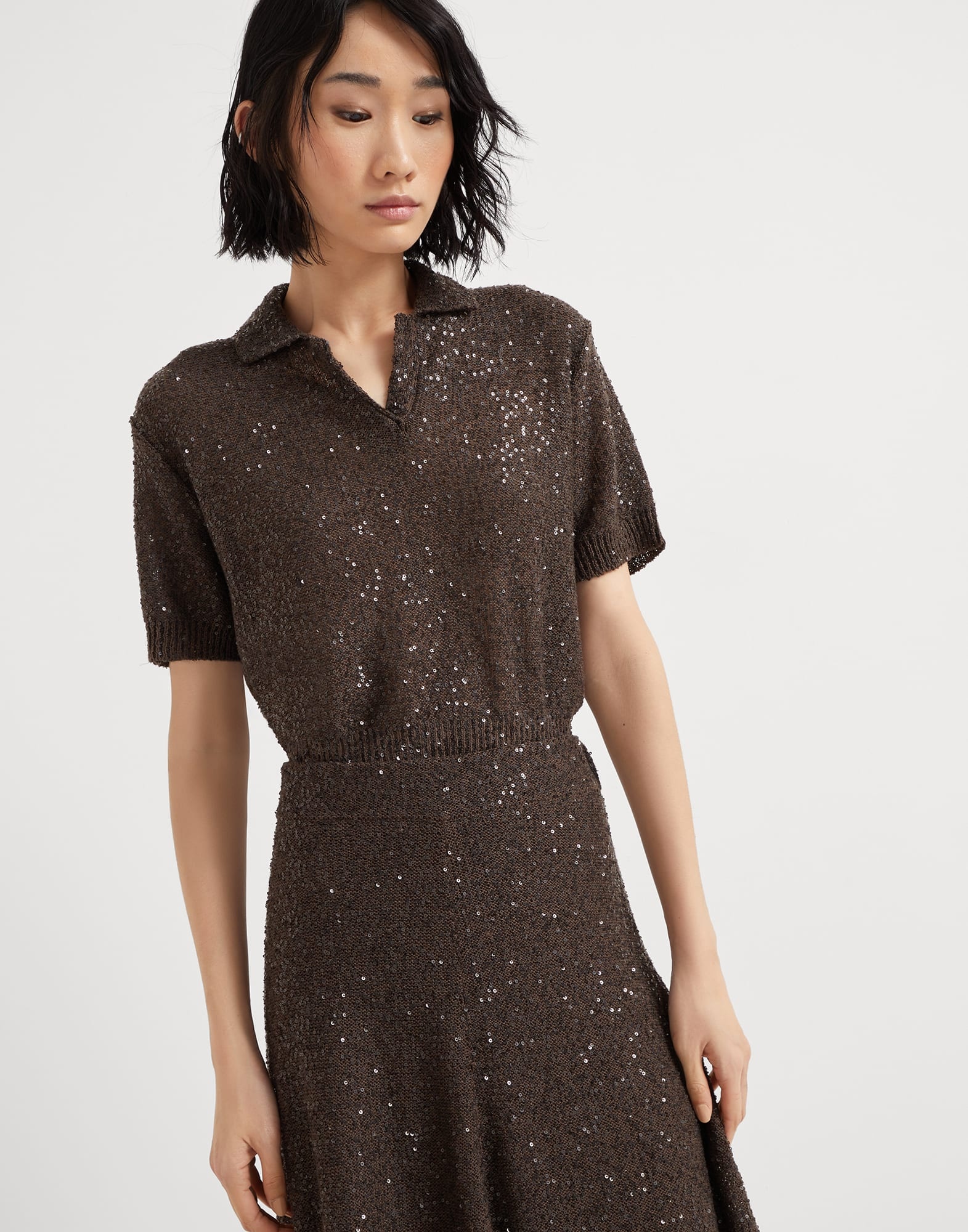 Linen, cashmere and silk dazzling texture knit skirt - 3
