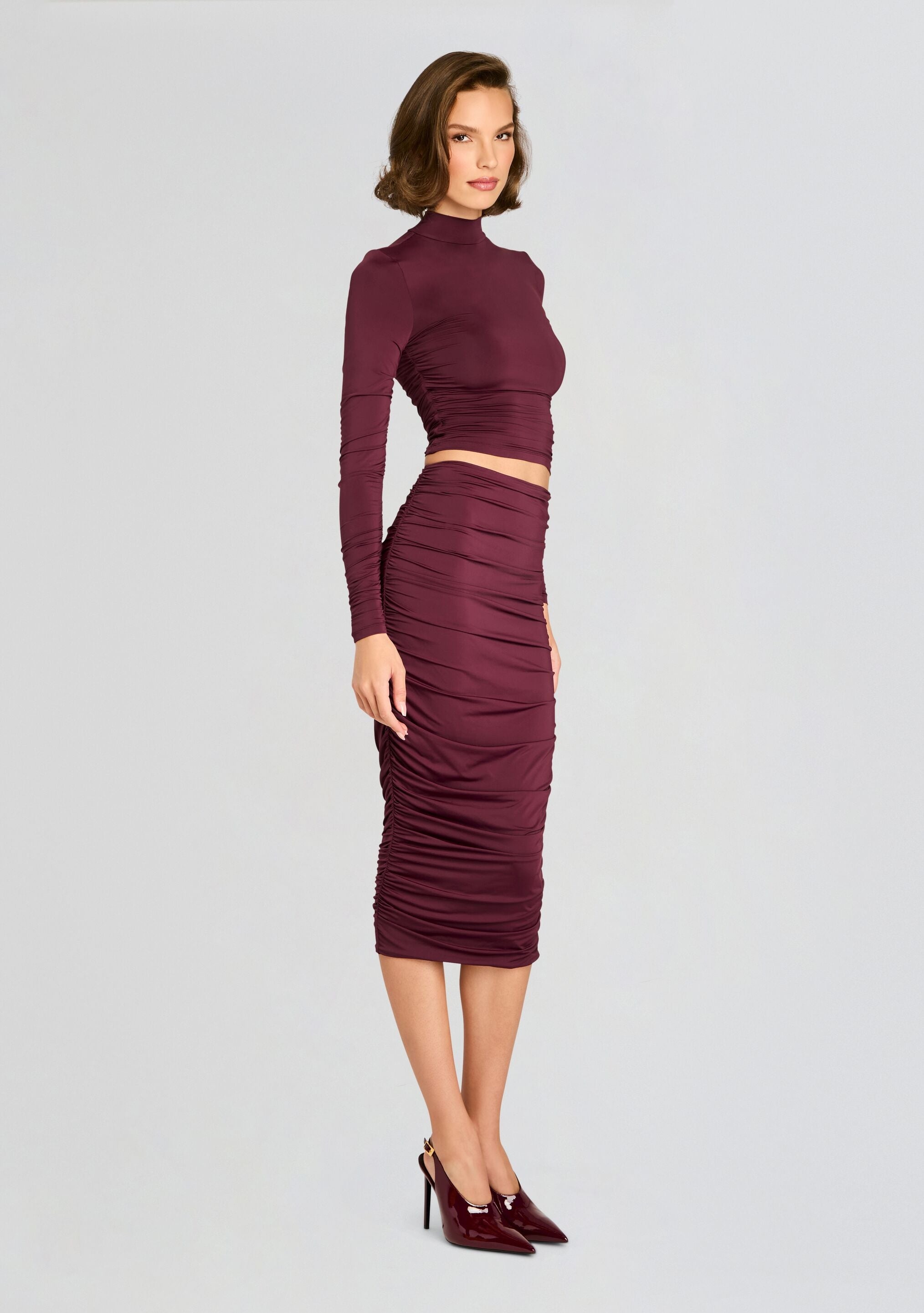 DARCY MID RISE RUCHED MIDI SKIRT - 3