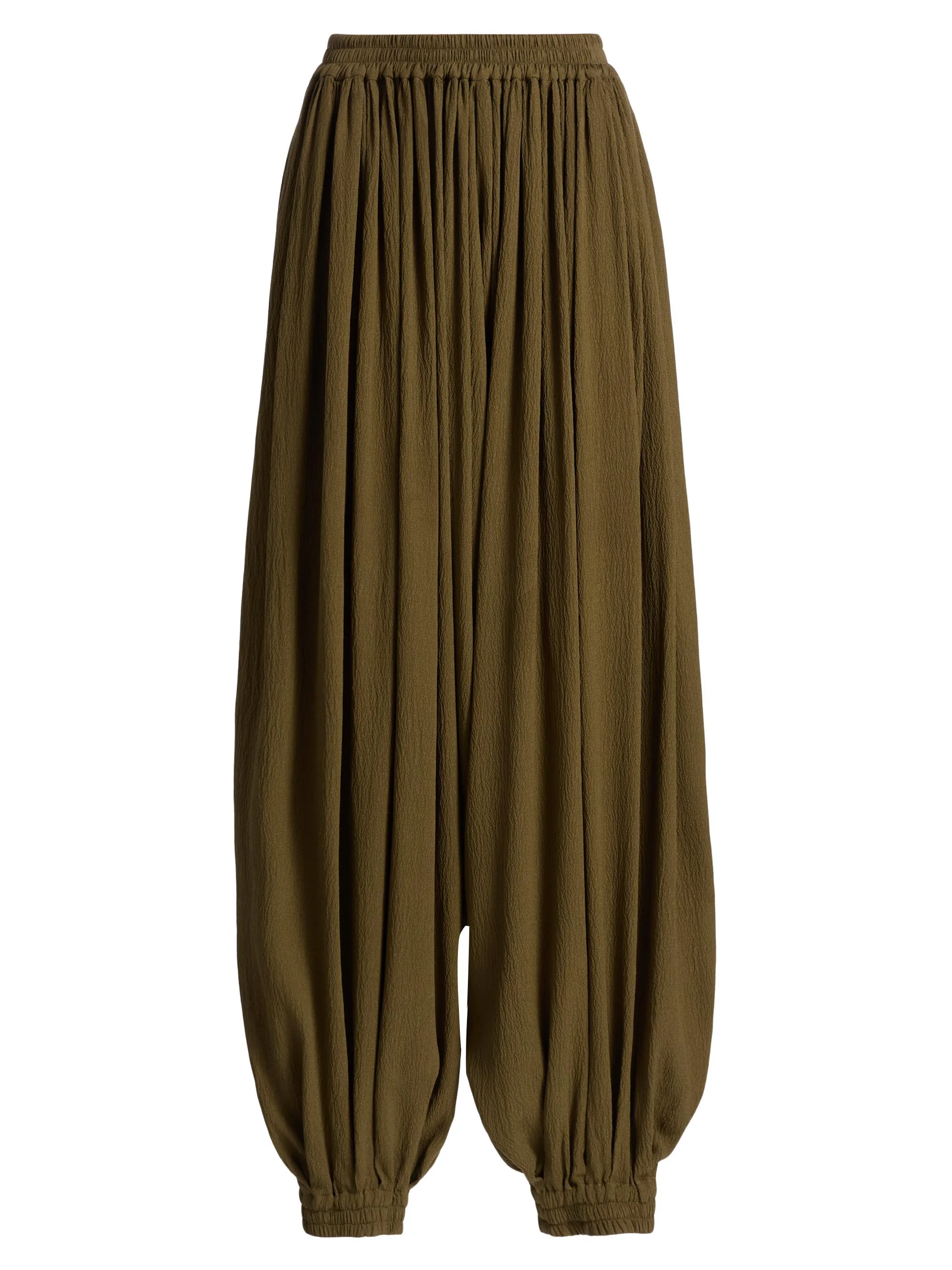 Women's Sarouel Silk Seersucker Trousers - Fennel - 1