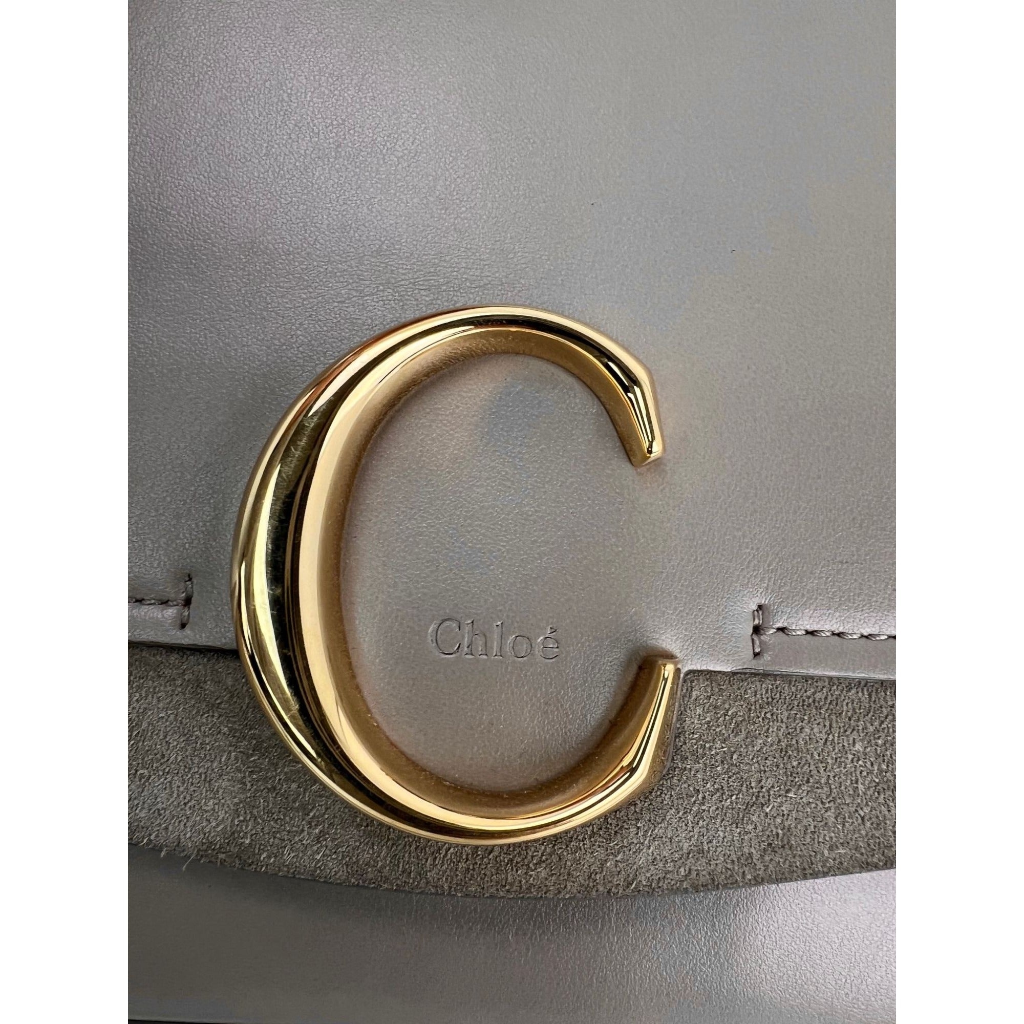 Chloe Shiny Calfskin Suede Small C Motty Gray Shoulder Bag - 14