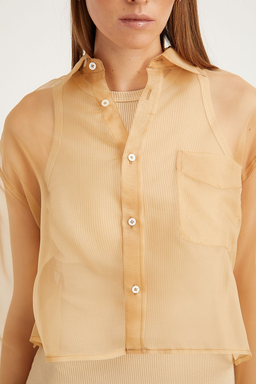 SAHARA ORGANZA CROPPED BUTTON DOWN - 2