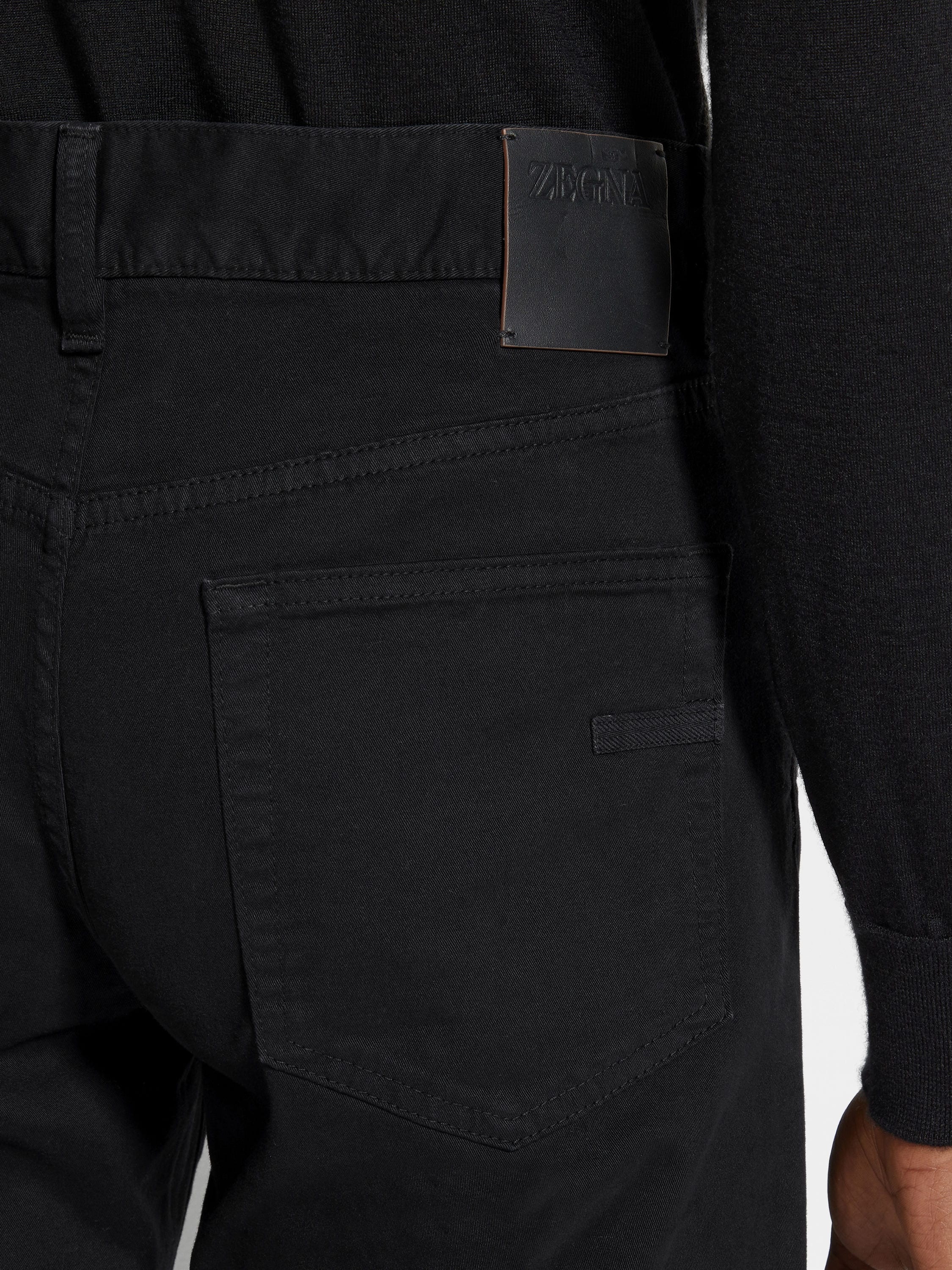 BLACK STRETCH COTTON ROCCIA JEANS - 2