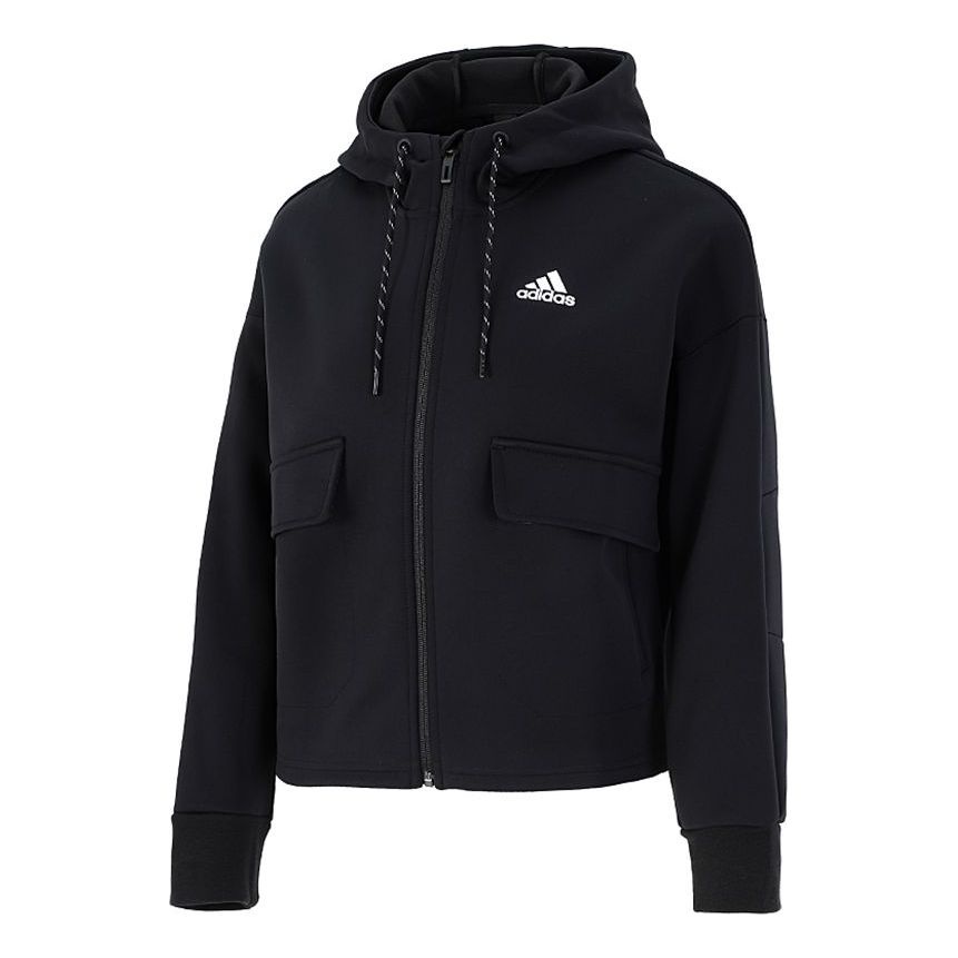 (WMNS) adidas Sports Running Training Knit Black Jacket H07375 - 1