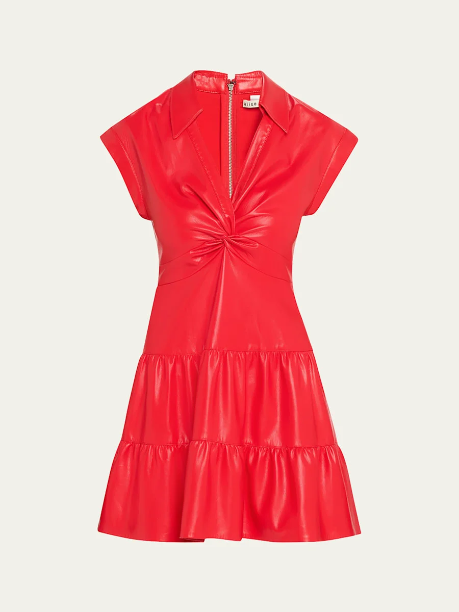 Mila Vegan Leather Deep V Twist-Front Mini Dress - 1