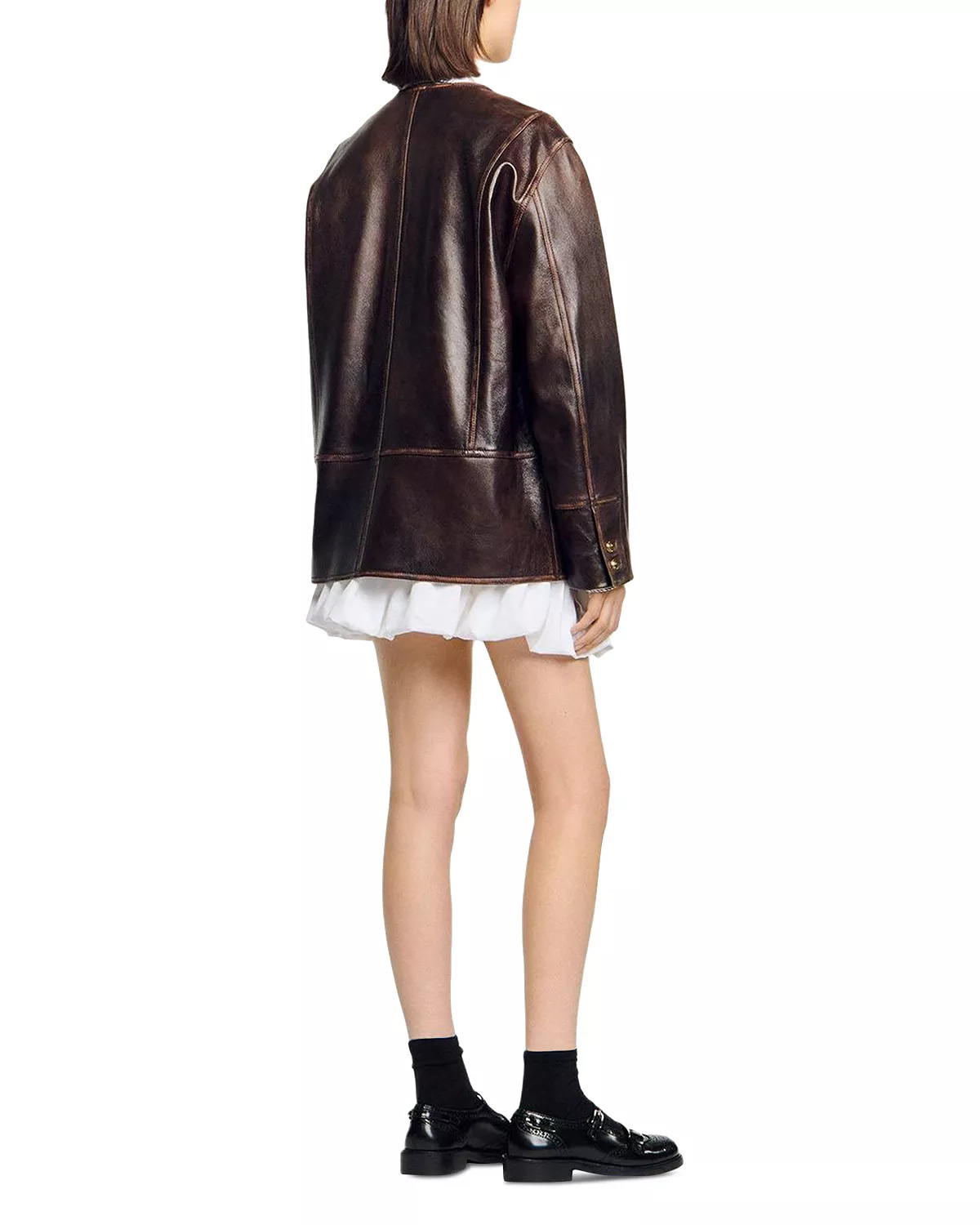 Long Distressed Leather Jacket - 3