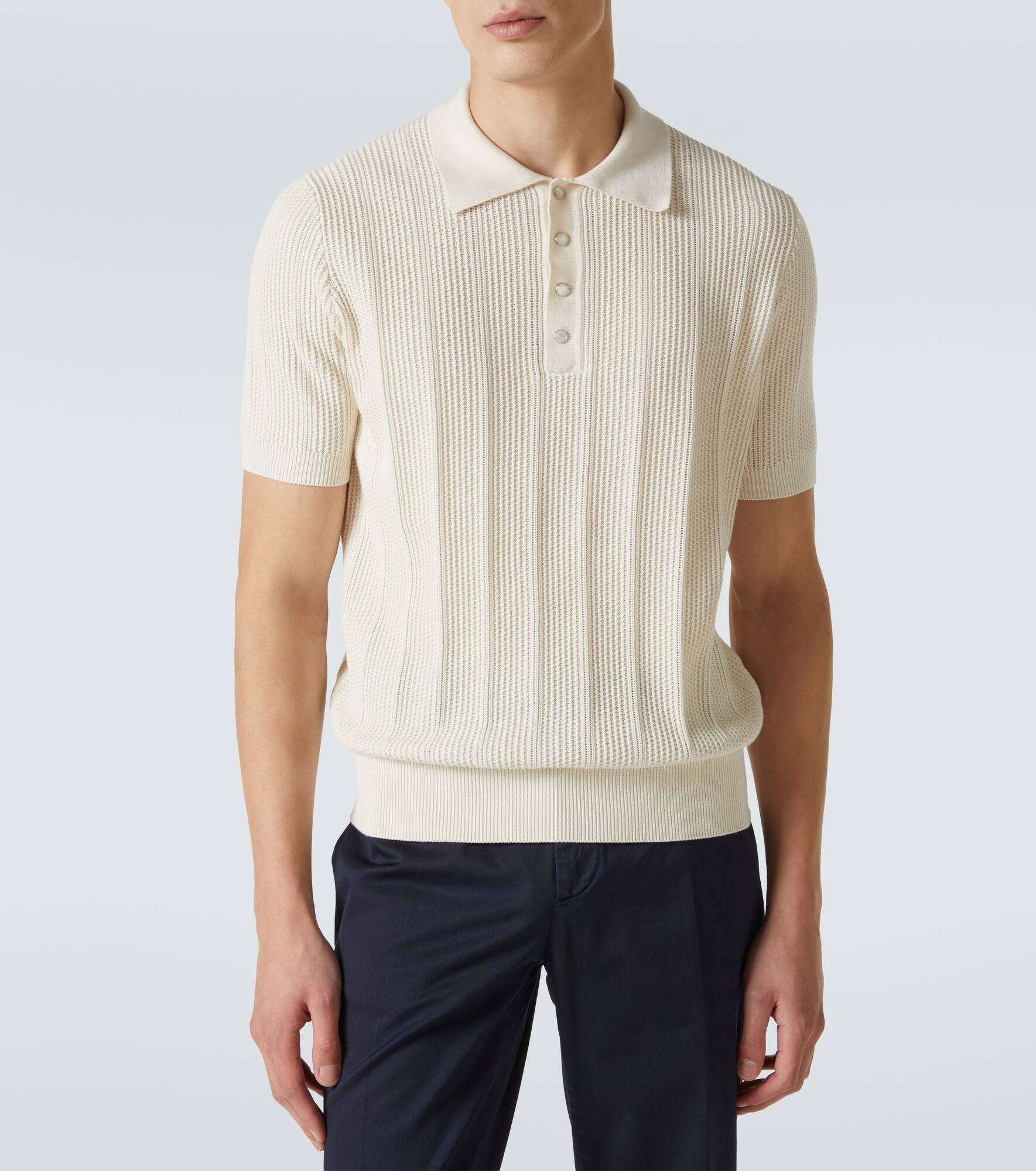 Knitted cotton polo shirt - 3