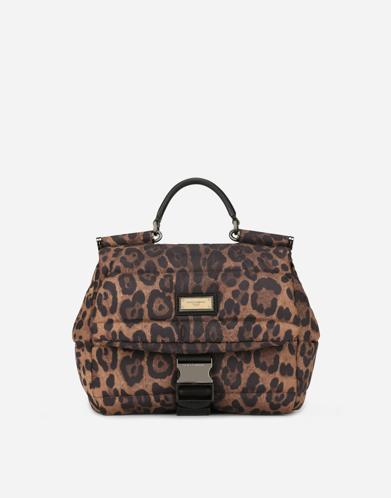 Leopard-print Sicily crossbody bag in quilted nylon 1