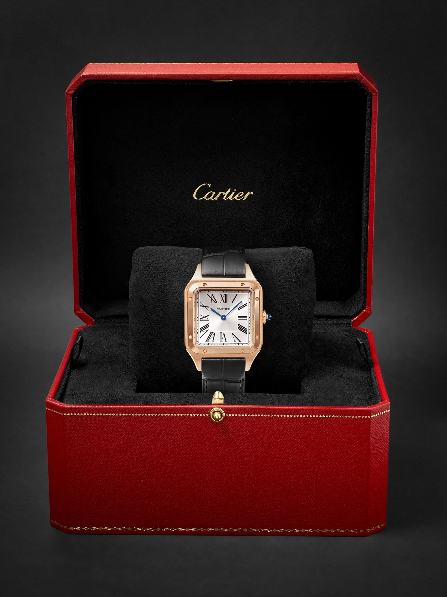 Santos-Dumont Large 43.5mm 18-Karat Rose Gold and Alligator Watch, Ref. No. CRWGSA0116 White - 7