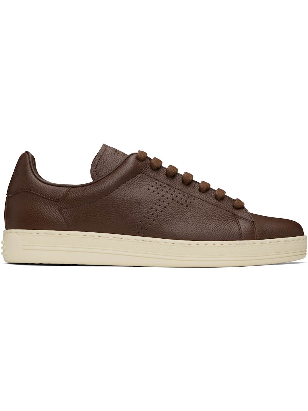 Brown Grained Leather Warwick Sneakers - 1