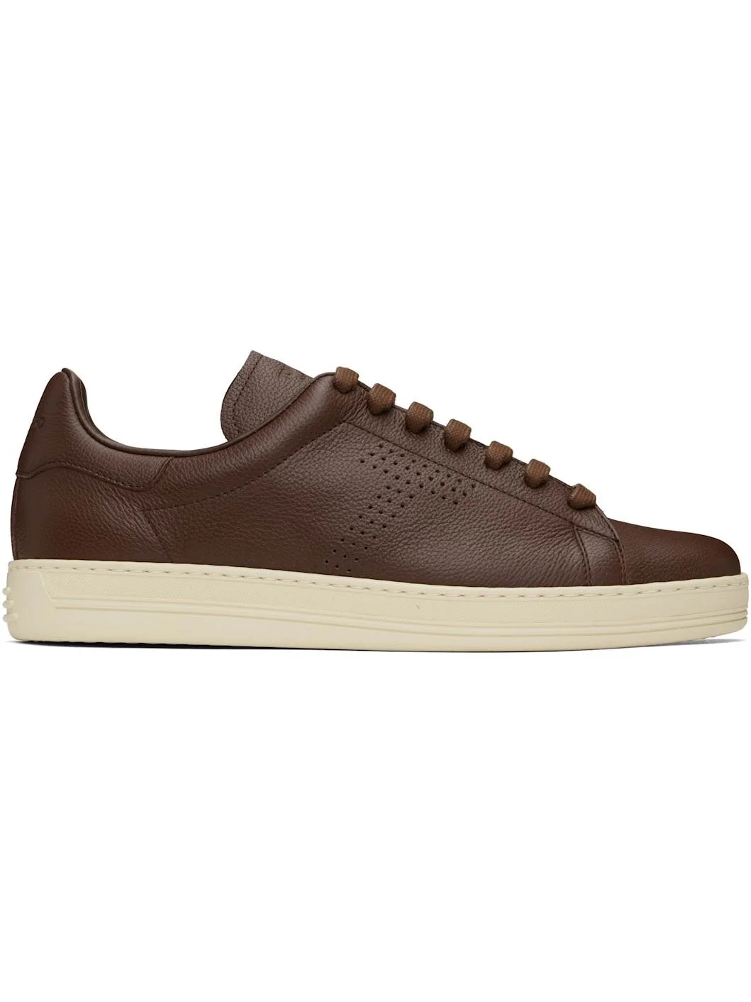 Brown Grained Leather Warwick Sneakers - 1