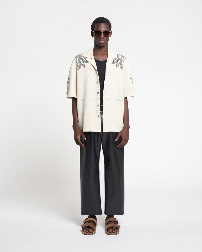 Embroidered Textured-Linen Camp Shirt 4