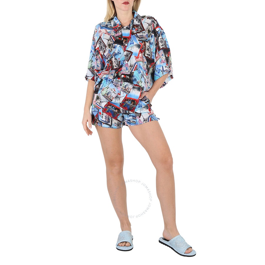 Balenciaga Ladies Mix Postcard All-Over Print Minimal Shirt - 6