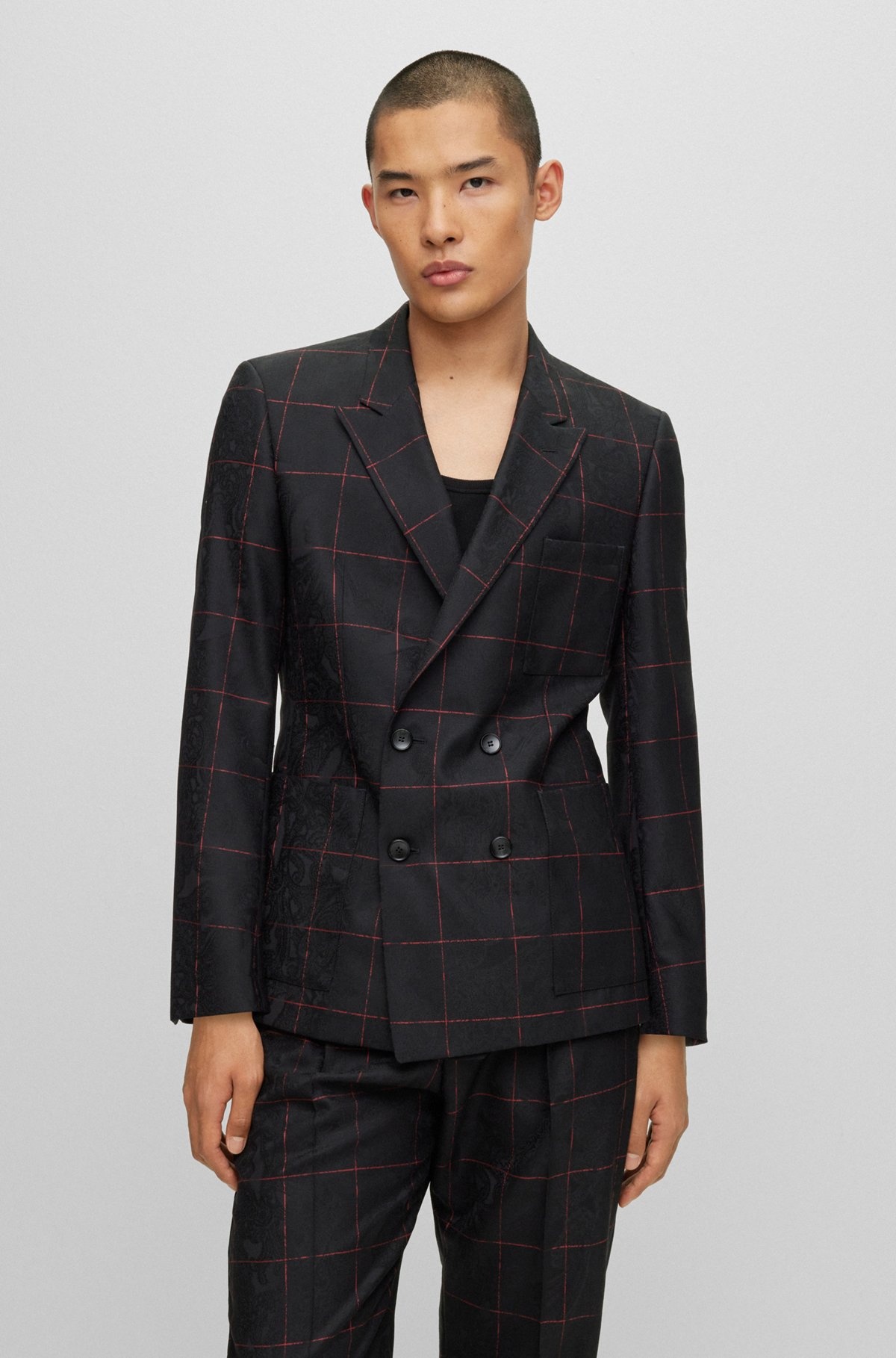 SLIM-FIT JACKET IN CHECKED VIRGIN WOOL - 2