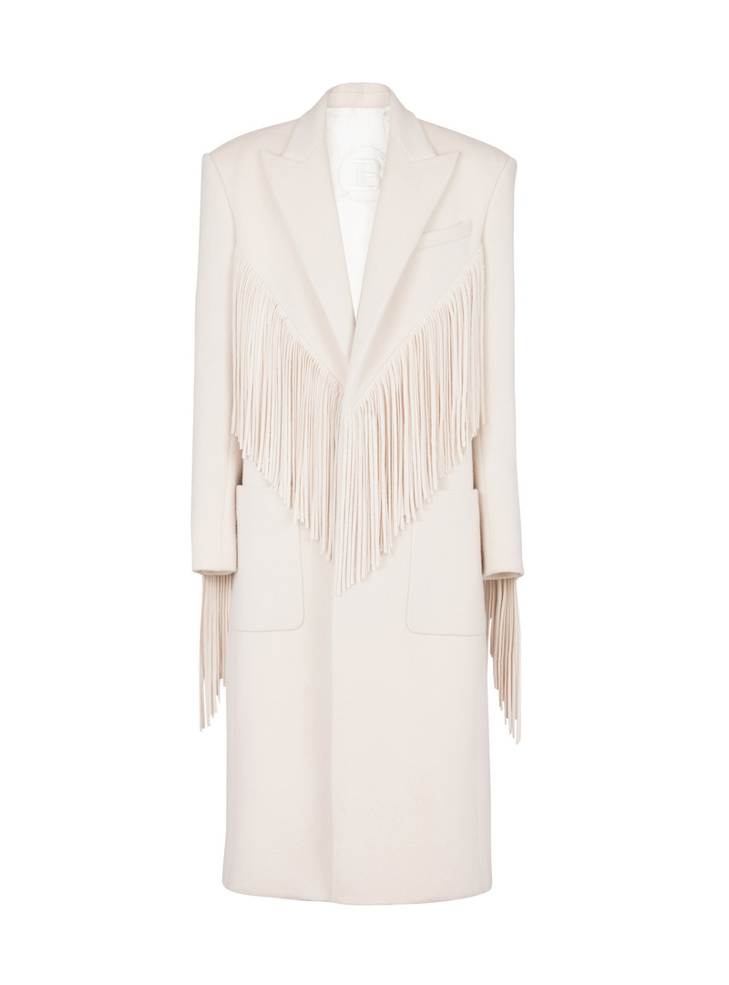 Unisex long fringed wool and cashmere coat 1