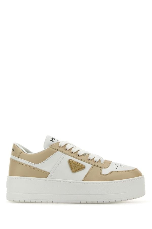 Prada Woman Two-Tone Leather Downtown Sneakers - 1