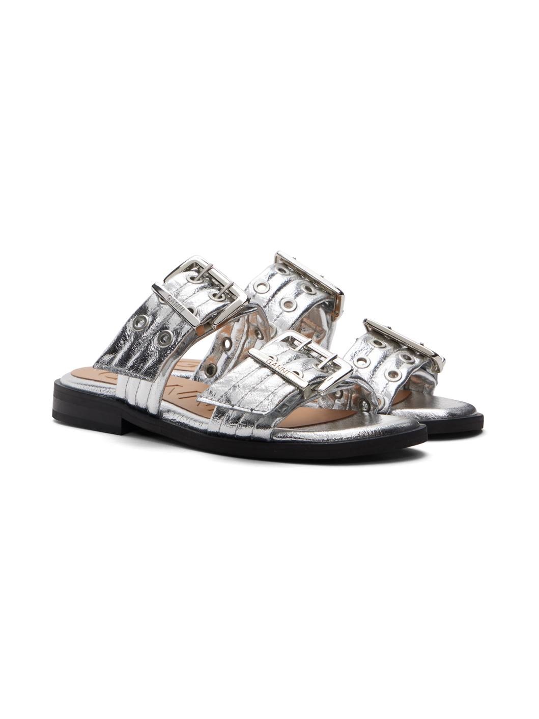 Silver Feminine Buckle Two-Strap Sandals - 4