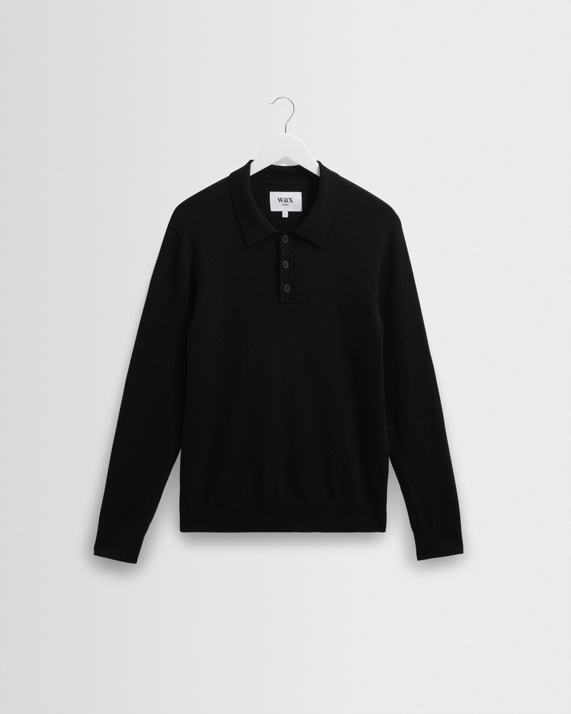 Oban - Black Worsted Wool Knitted Polo 1