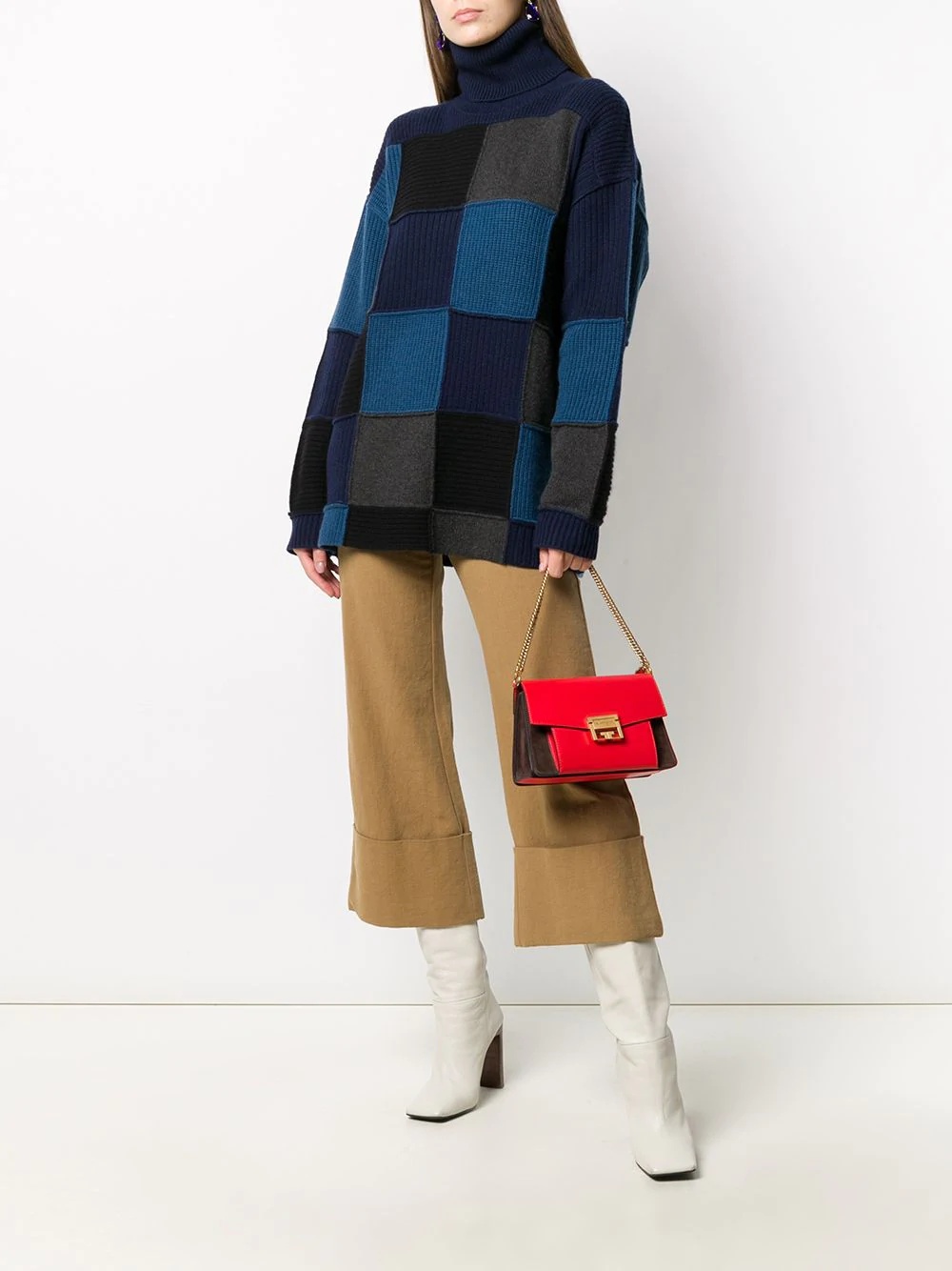 checked cashmere turtleneck jumper - 2