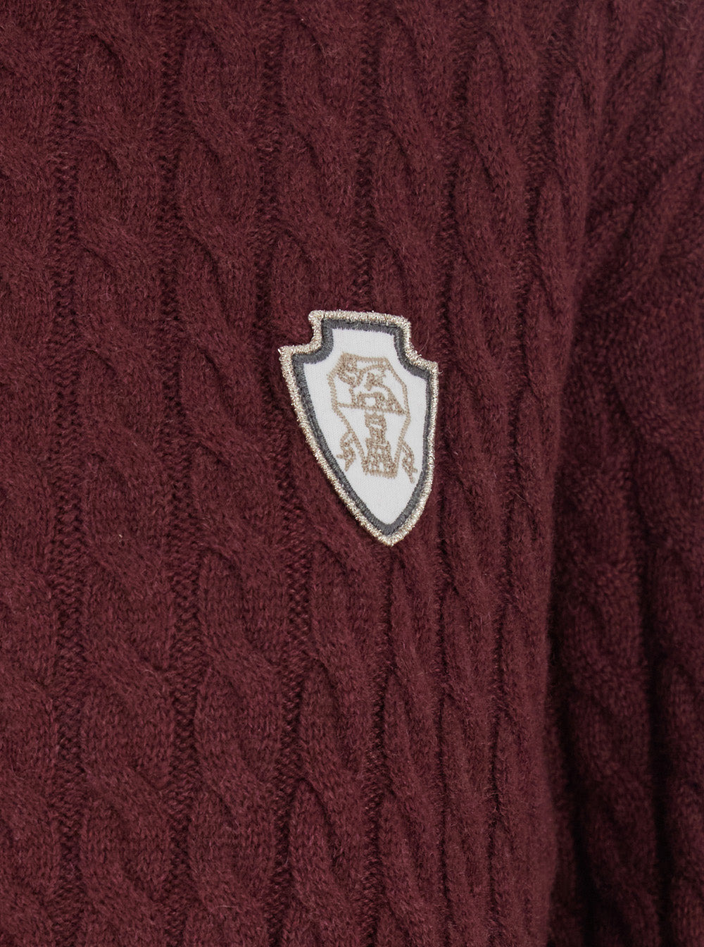 Brunello Cucinelli Women Red Cardigan With Bicolor Collar And Logo Patch On The Front In Cashmere Wo - 3