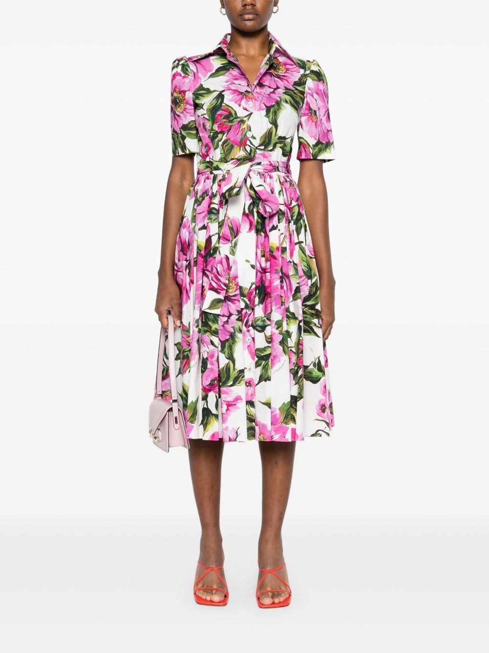 peonie-print cotton midi dress - 2