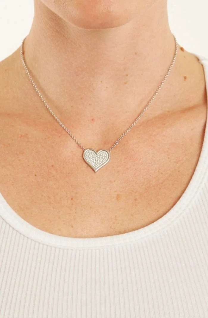 WHITE GOLD LARGE DIAMOND PAVE HEART NECKLACE - 1