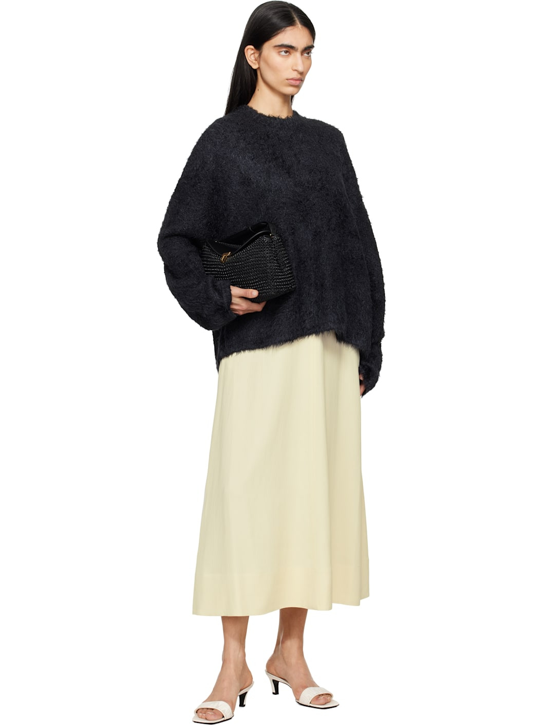 Black T-Lock Woven-Leather Clutch - 4
