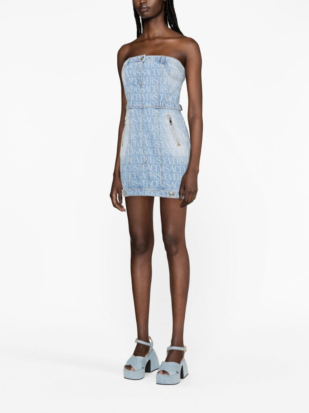 Allover logo-print denim minidress - 2