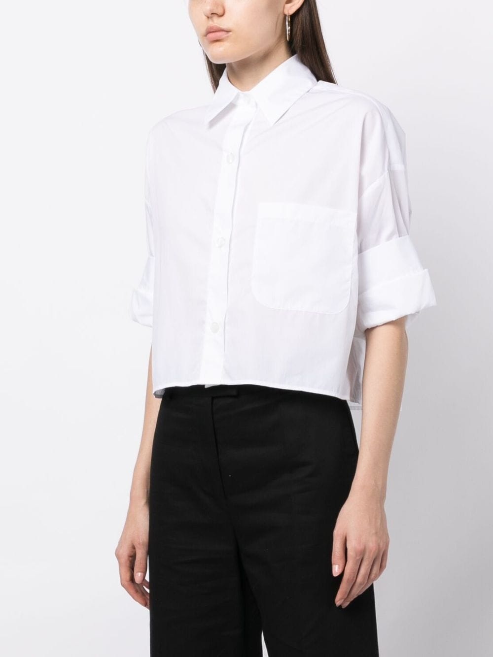 folded-sleeve cropped cotton shirt - 3