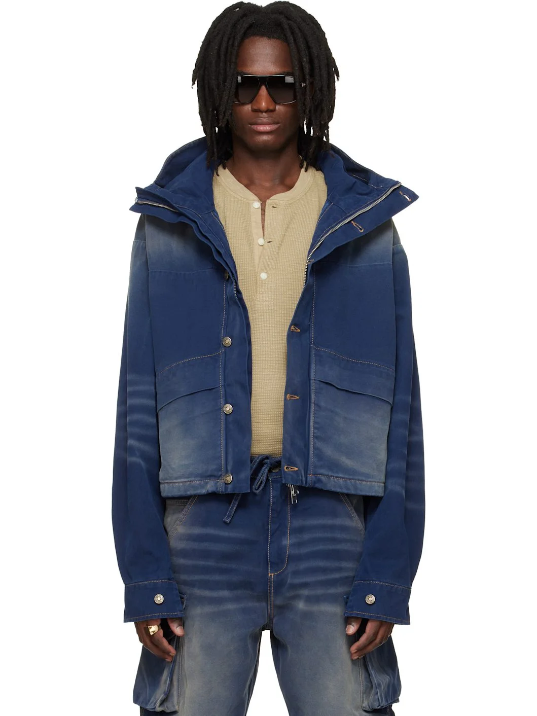 Navy Cropped Parka - 1