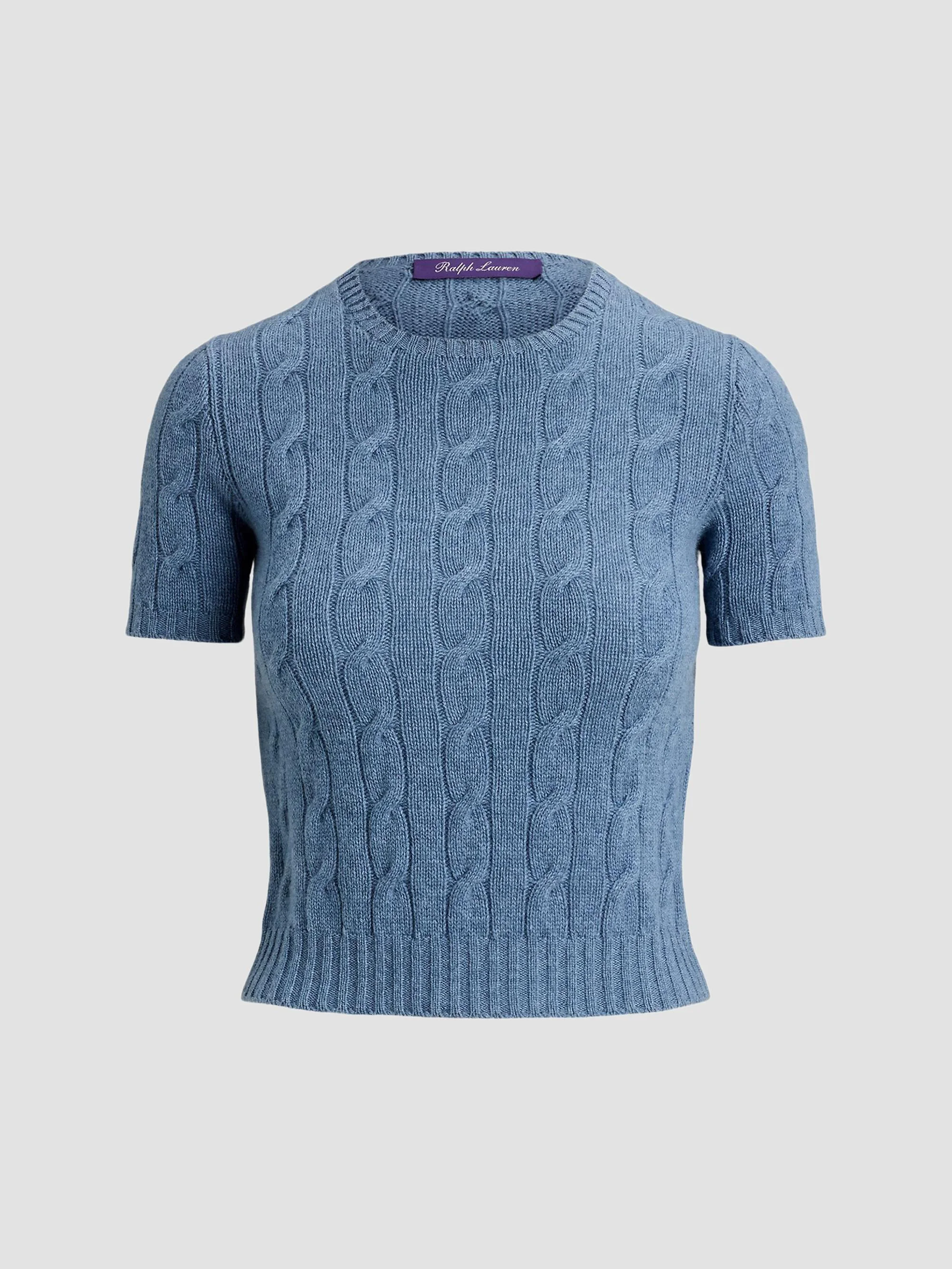 Women's Cable-Knit Cashmere Cropped Sweater - Chambray Melange - 1