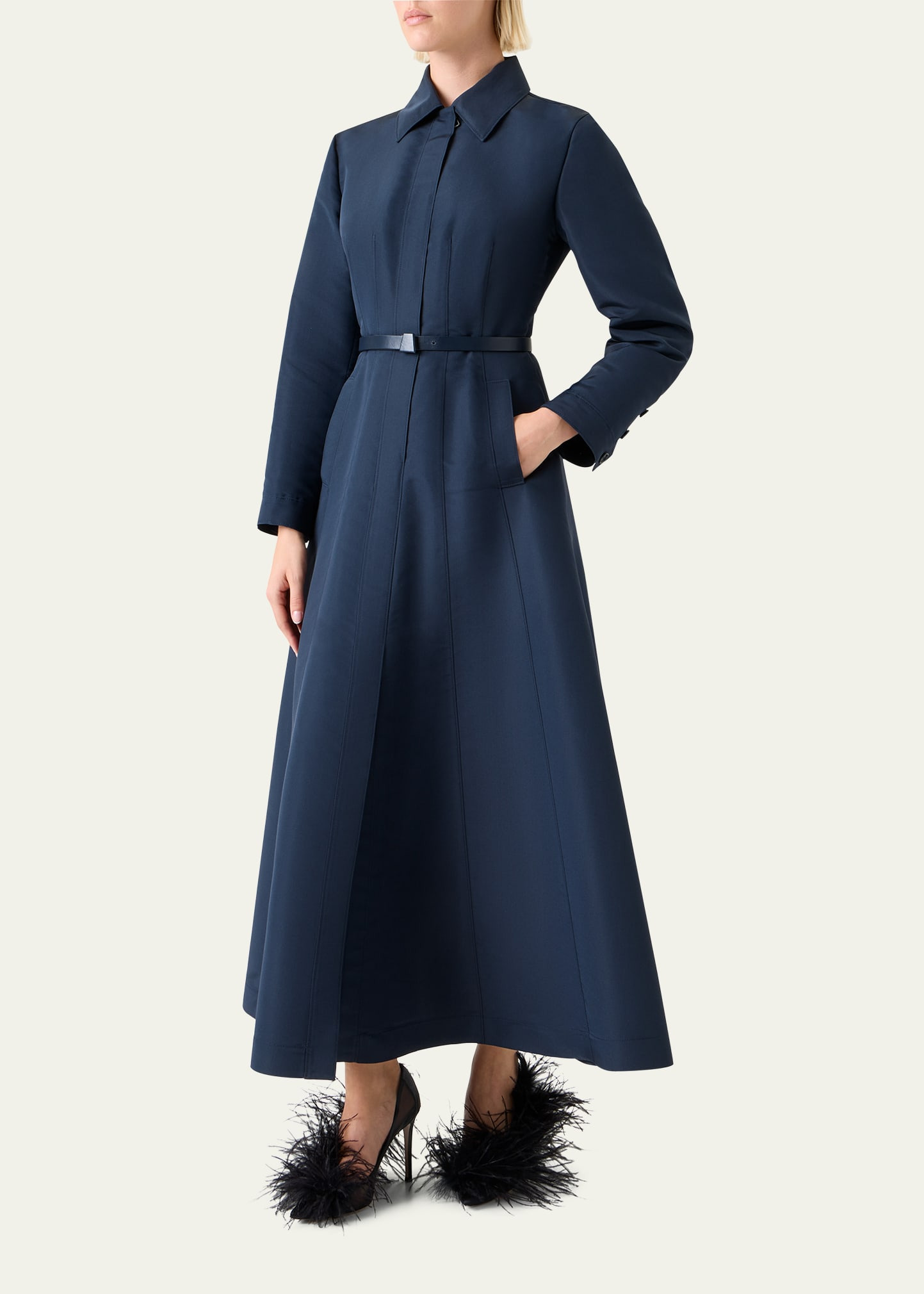 Ottoman Silk Belted A-Line Midi Shirtdress - 4