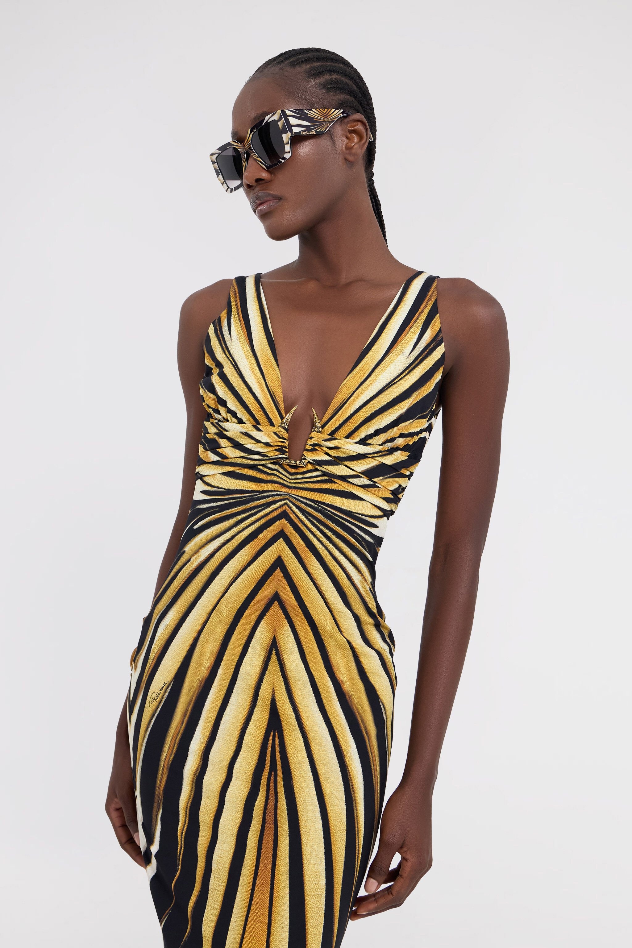 Ray Of Gold Print Dress Midi - 5