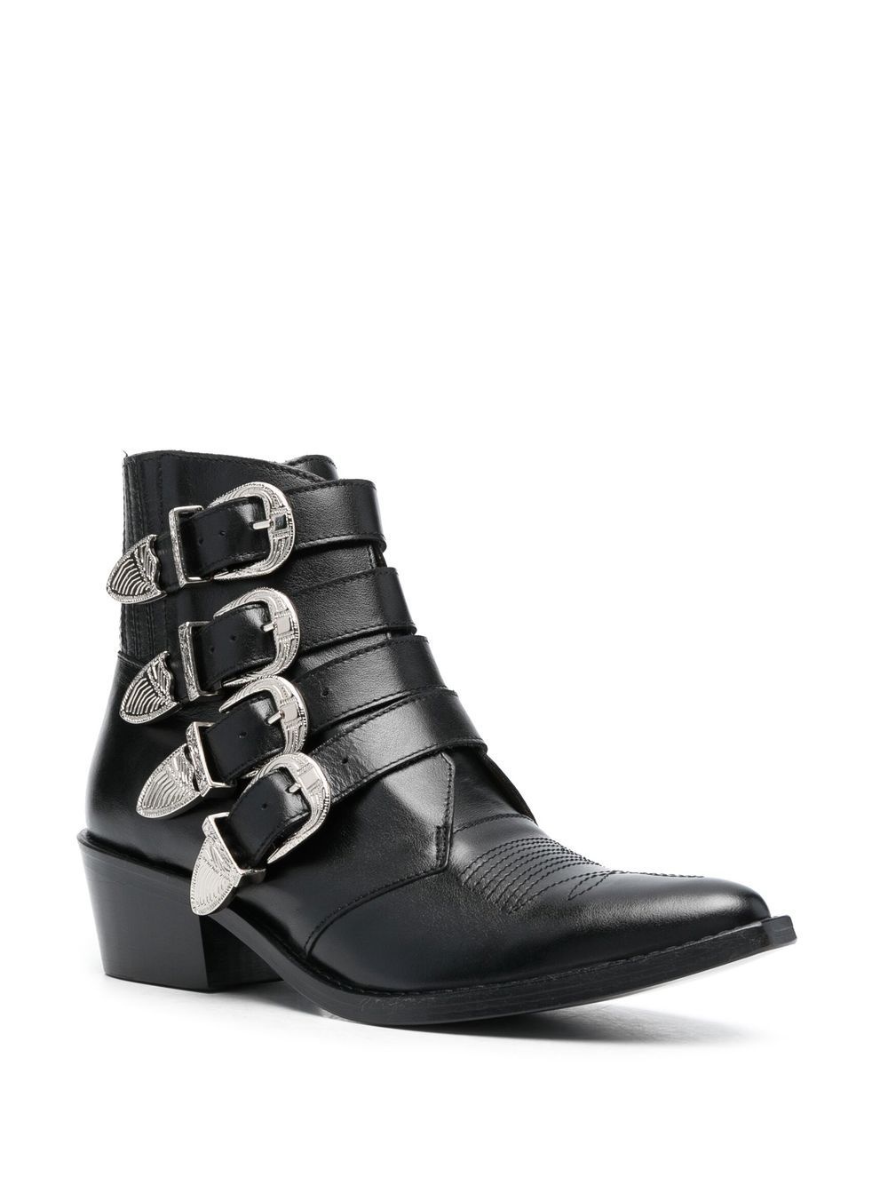 buckle-strap mid heel boots - 2