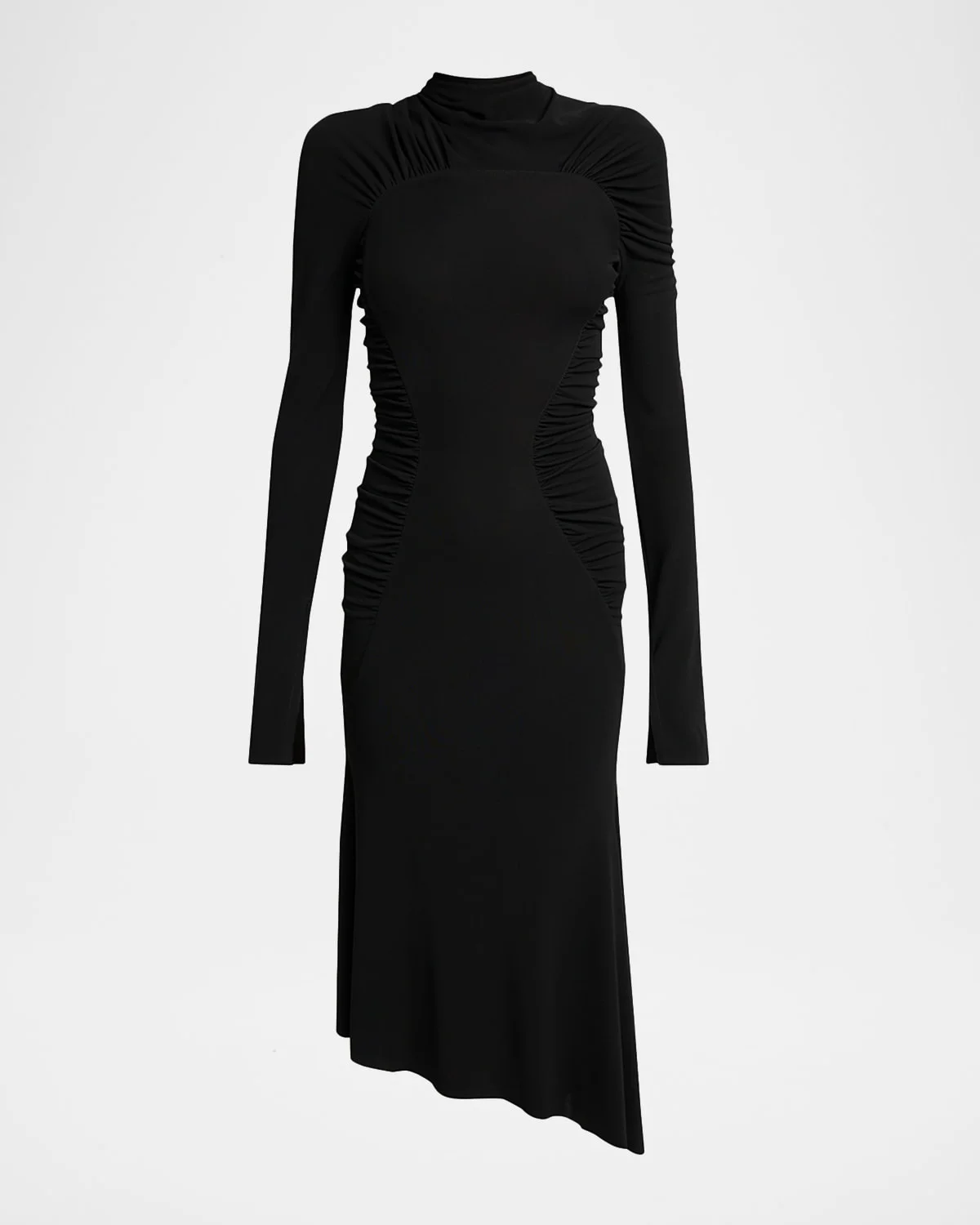 High-Neck Contour-Ruched Midi Dress - 1
