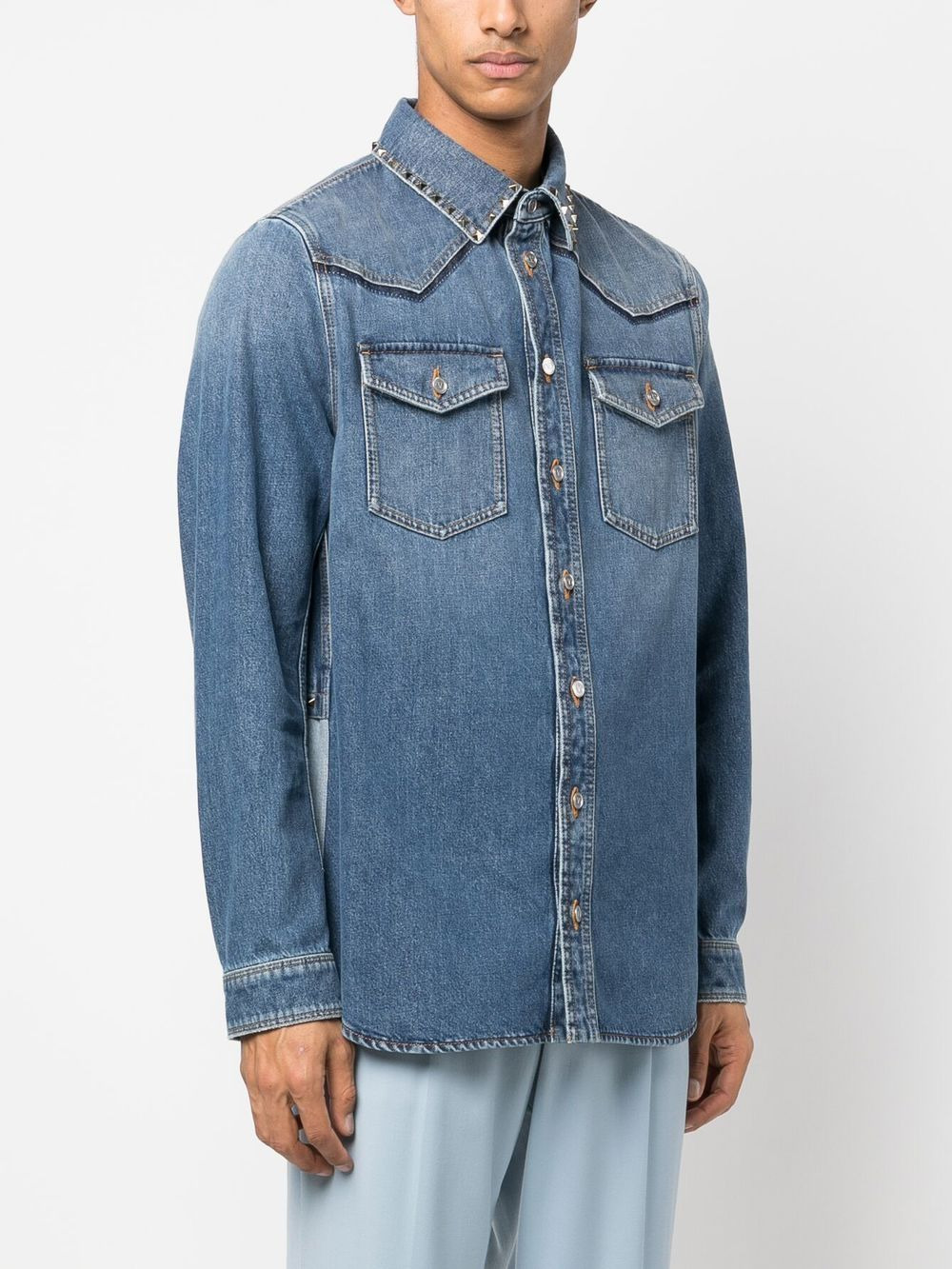 Rockstud layer-design denim shirt - 3
