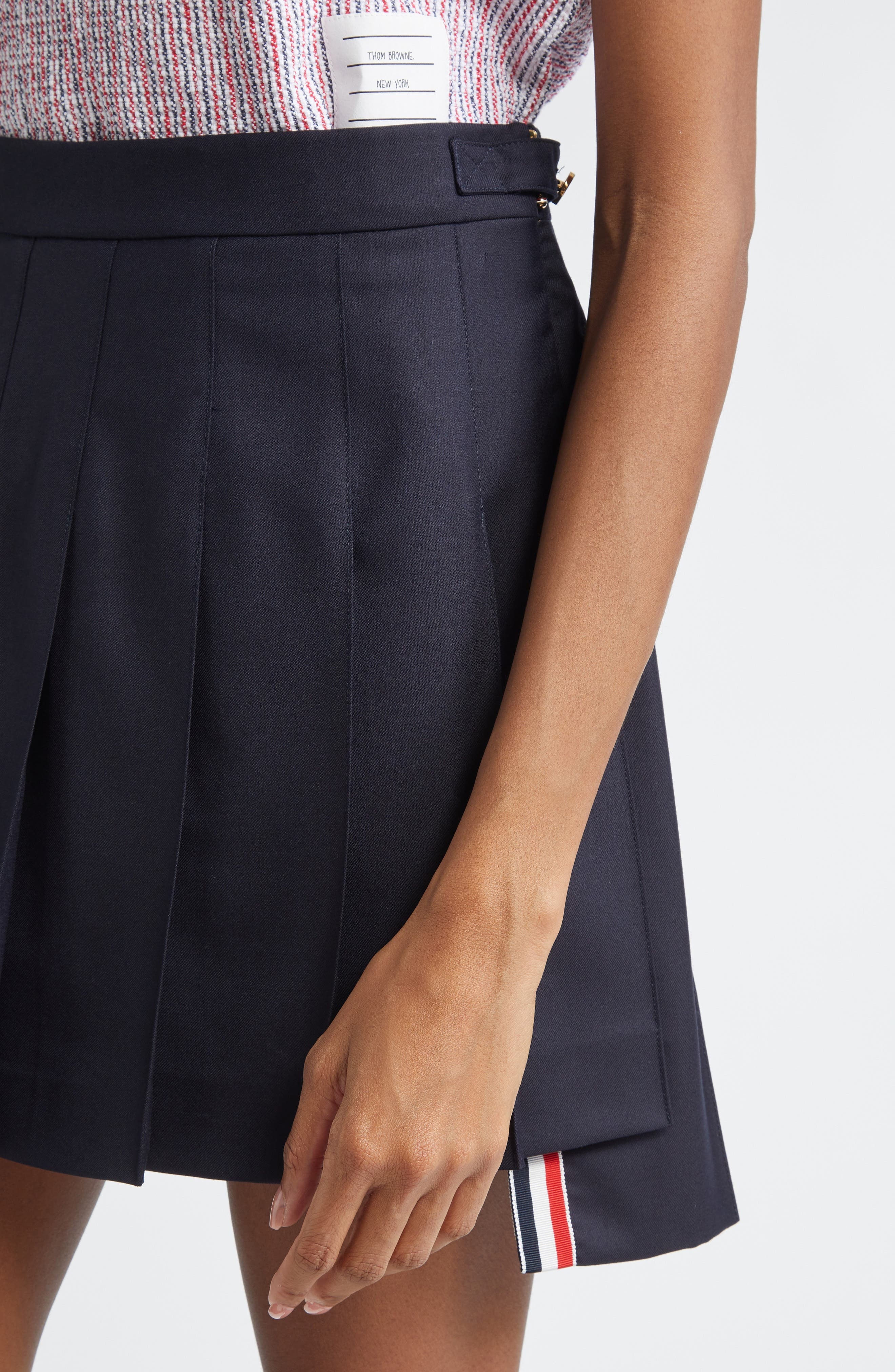 Thom Browne Drop Back Pleated Wool Miniskirt in Navy at Nordstrom - 5